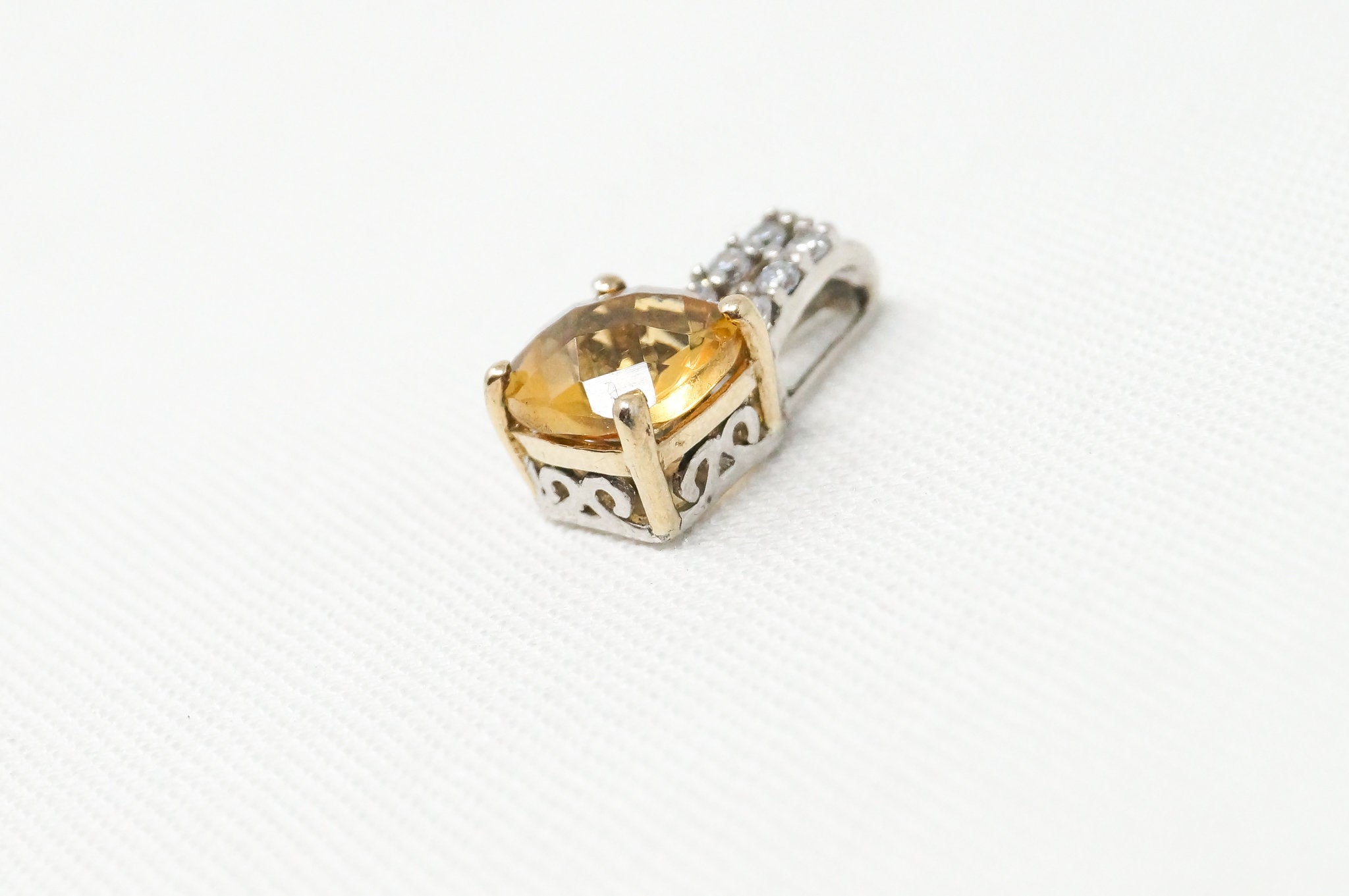 Vintage Art Deco 10K Yellow Gold Citrine CZ Sterling Silver Necklace Pendant | Jewelry > Necklaces > Pendants | Wiccan Center