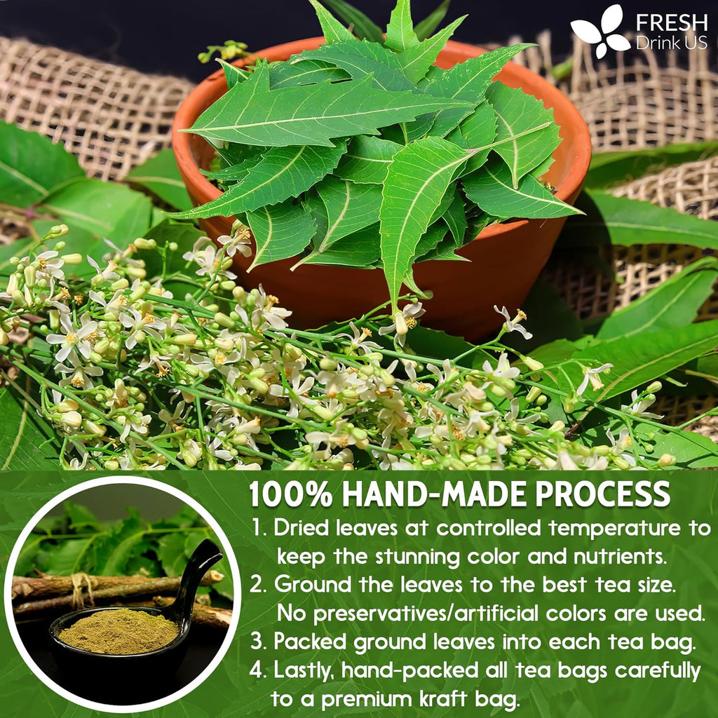 Neem Leaf Tea Bags, 100% Natural and Pure from Neem Leaves. Loose Leaf Neem Herbal Tea. Neem Leaf Tea. No Sugar, No Caffeine, No Gluten, Vegan. | Tea | Wiccan Center