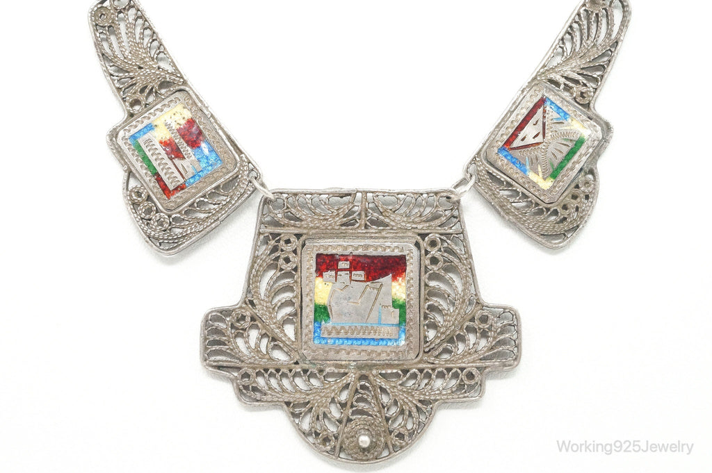Vintage Enamel Filigree Sterling Silver Necklace | Jewelry > Necklaces > Pendants | Wiccan Center
