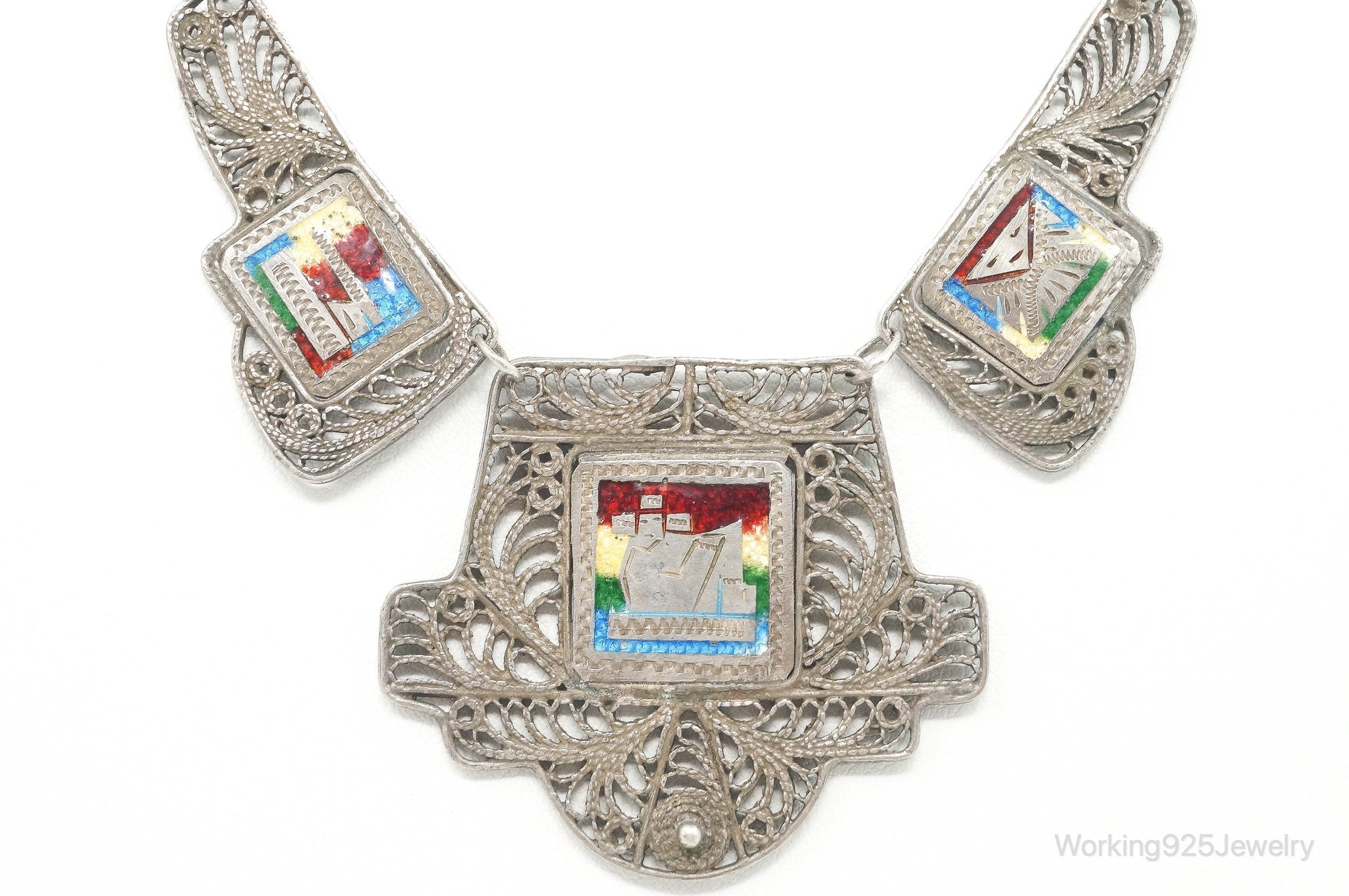 Vintage Enamel Filigree Sterling Silver Necklace | Jewelry > Necklaces > Pendants | Wiccan Center