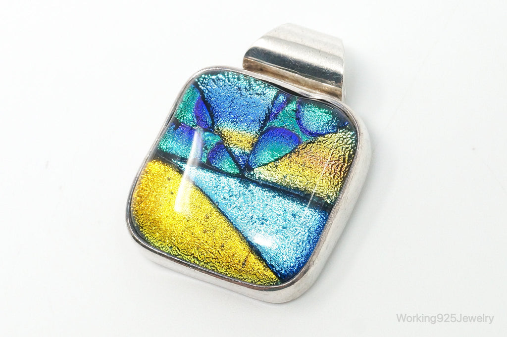Vintage Large Dichroic Glass Starry Night Theme Sterling Silver Pendant | Jewelry > Necklaces > Pendants | Wiccan Center