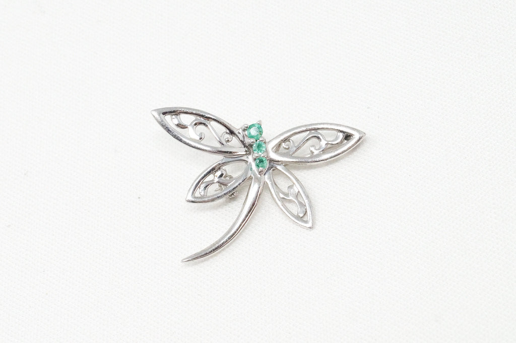 Vintage Emerald Dragonfly Sterling Silver Necklace Pendant | Jewelry > Necklaces > Pendants | Wiccan Center