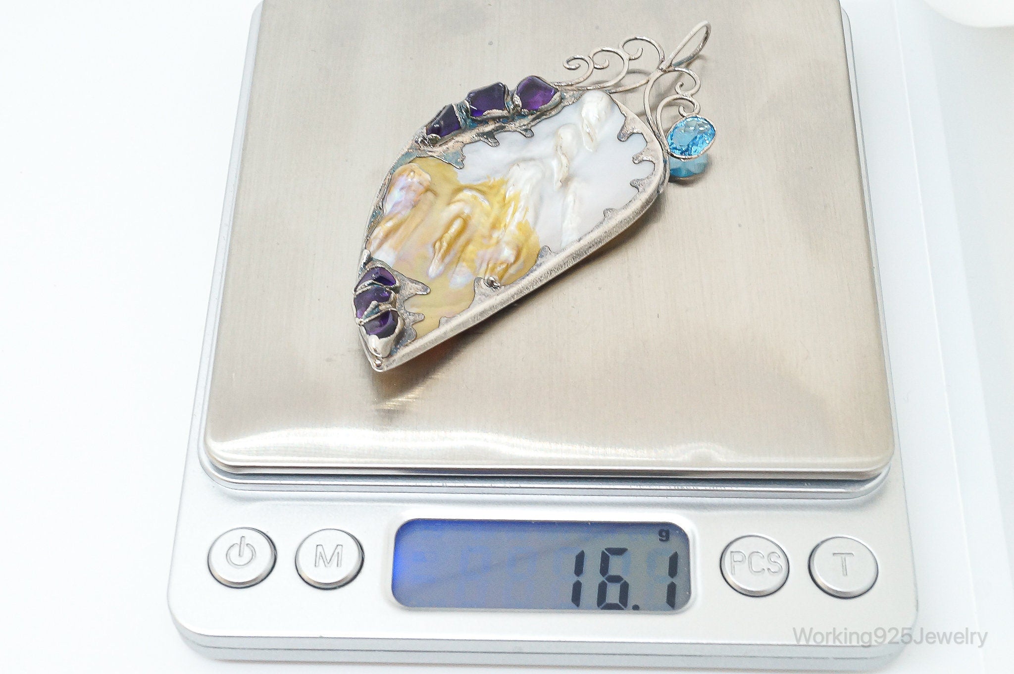 Large Vintage Multi Gem Modernist Sterling Silver Pendant | Jewelry > Necklaces > Pendants | Wiccan Center