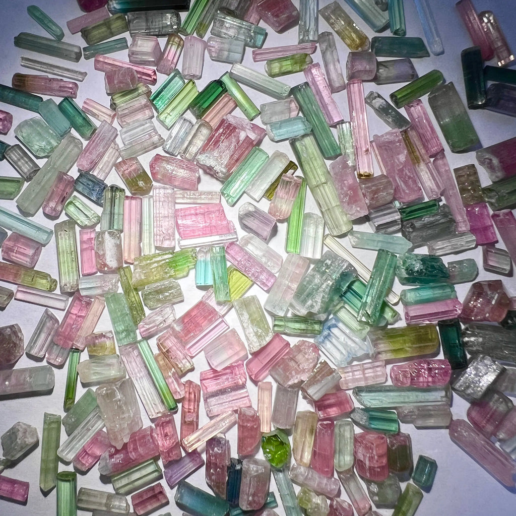 Bicolored Multicolored Tourmaline Crystals Natural Gemstones Grams Lot Watermelon | Home & Living > Home Decor > Home Accents > Rocks & Geodes | Wiccan Center