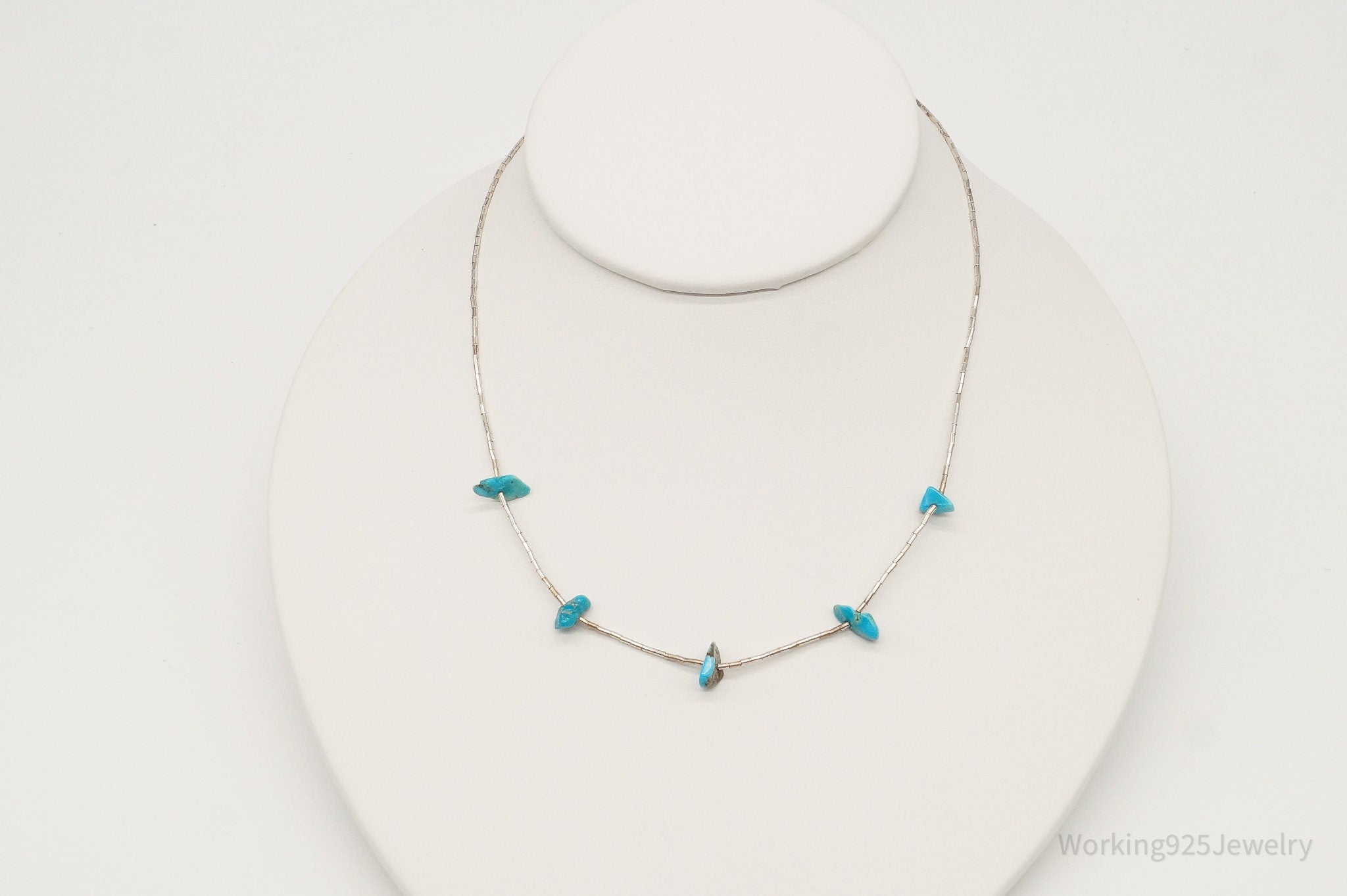 Vintage Native American Unsigned Turquoise Silver Bead Necklace | Jewelry > Necklaces > Pendants | Wiccan Center