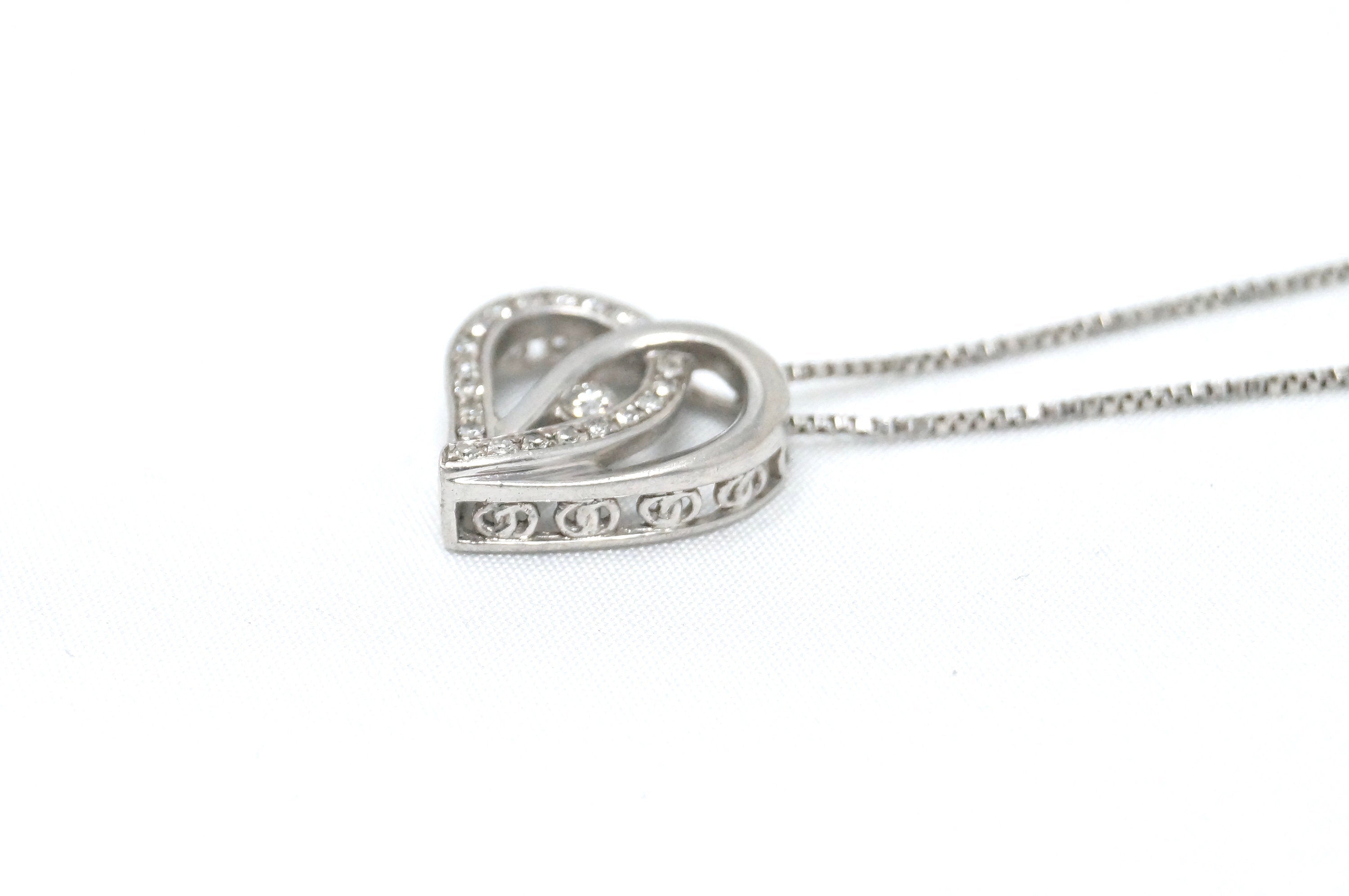 Lovely Vintage Cz Accented Open Heart Sterling Silver Necklace 22" - | Jewelry > Necklaces > Pendants | Wiccan Center
