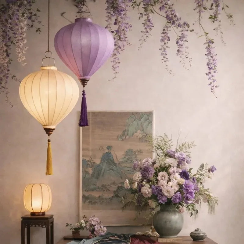 14-Inch Oriental Satin Silk Palace Lantern – Traditional Vietnamese Hanging Lantern | Lanterns | Wiccan Center