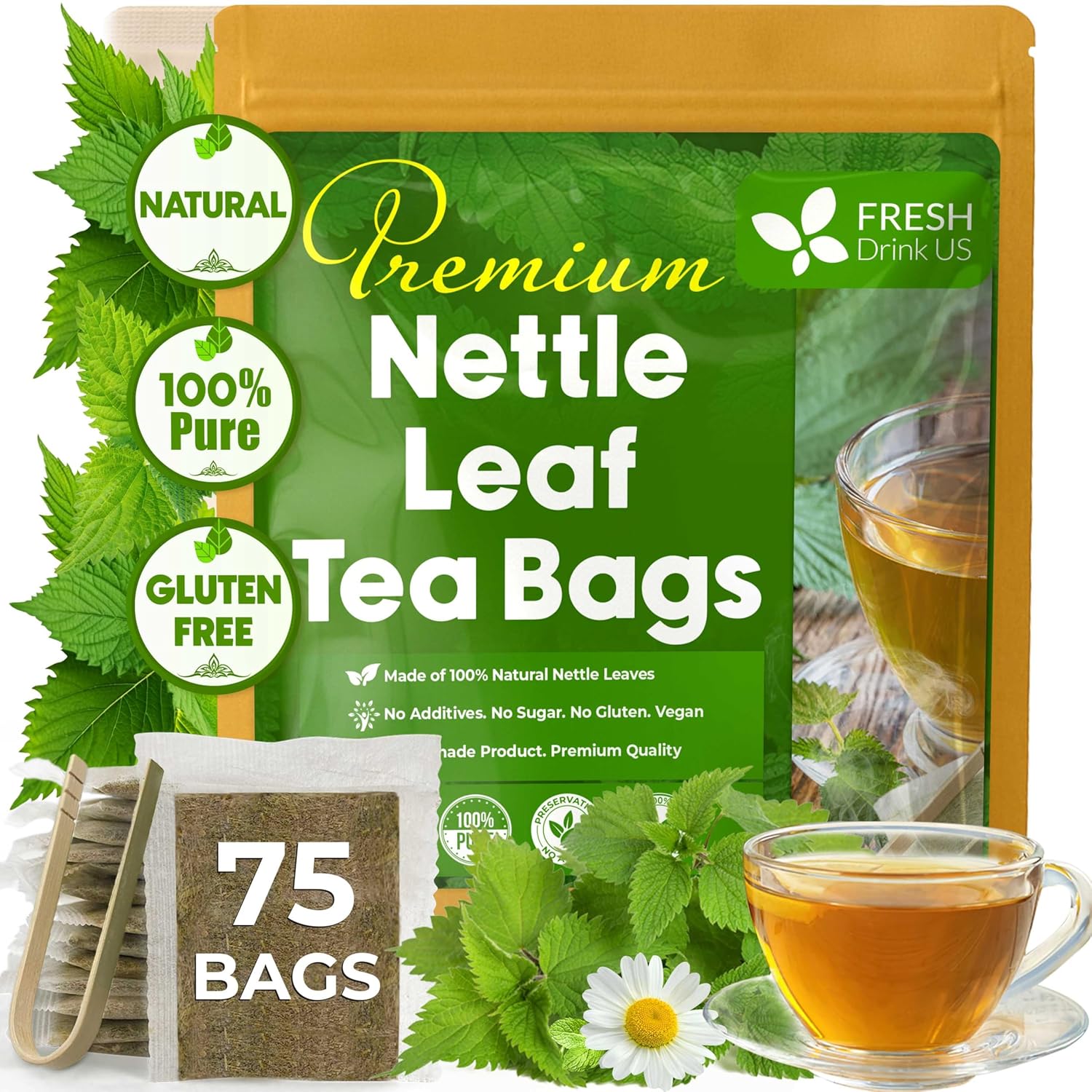 Premium Nettle Leaf Tea Bags, 100% Natural & Pure, Stinging Nettle Leaf Tea, Nettle Leaf Tea, Burn Nettle, Stinging Nettle, Nettle Tea, Stinger Tea, No Sugar/Caffeine & Gluten, Vegan | Tea | Wiccan Center