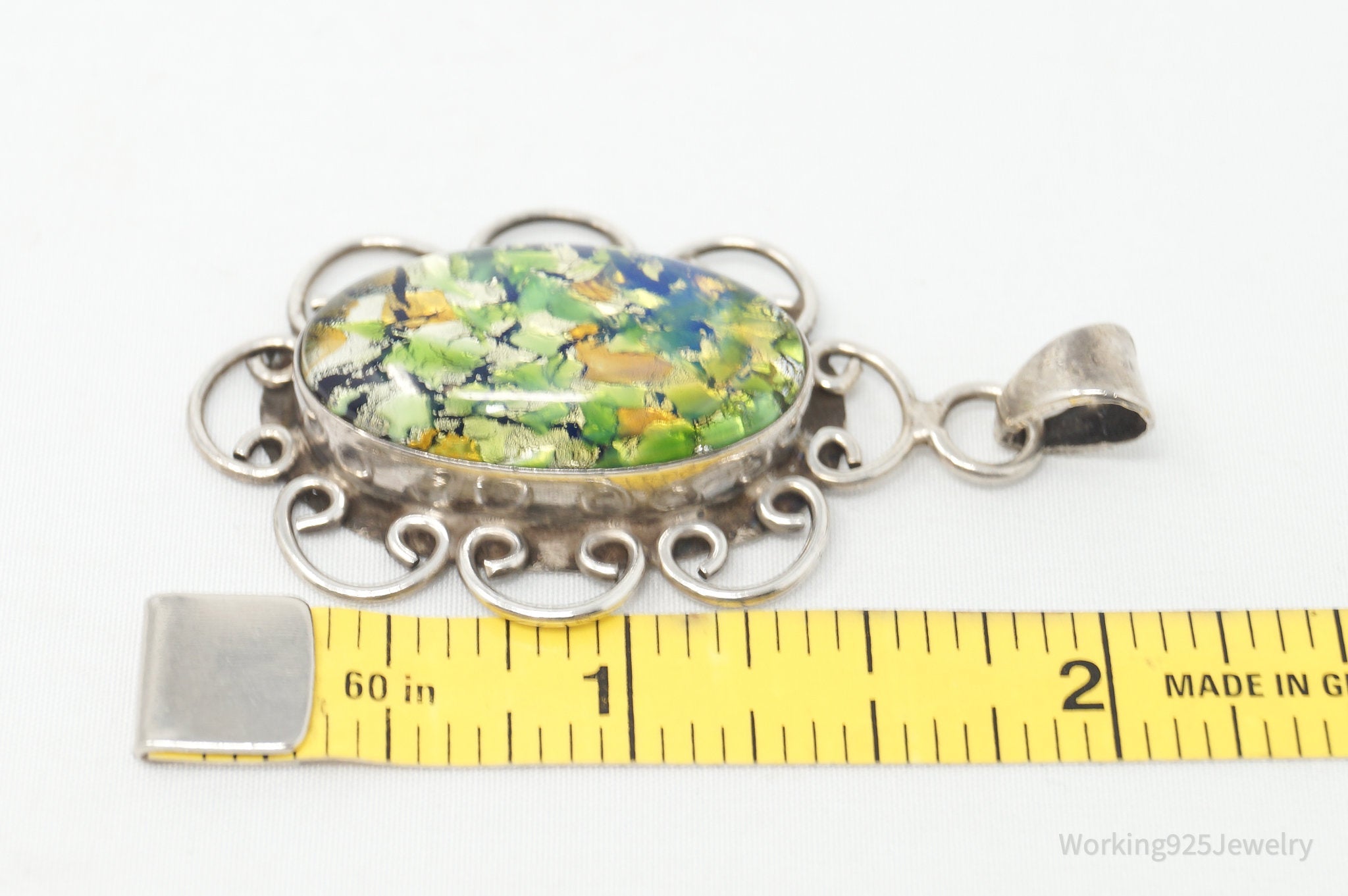 Vintage Large Mexico Dichroic Glass Flower Sterling Silver Necklace Pendant | Jewelry > Necklaces > Pendants | Wiccan Center