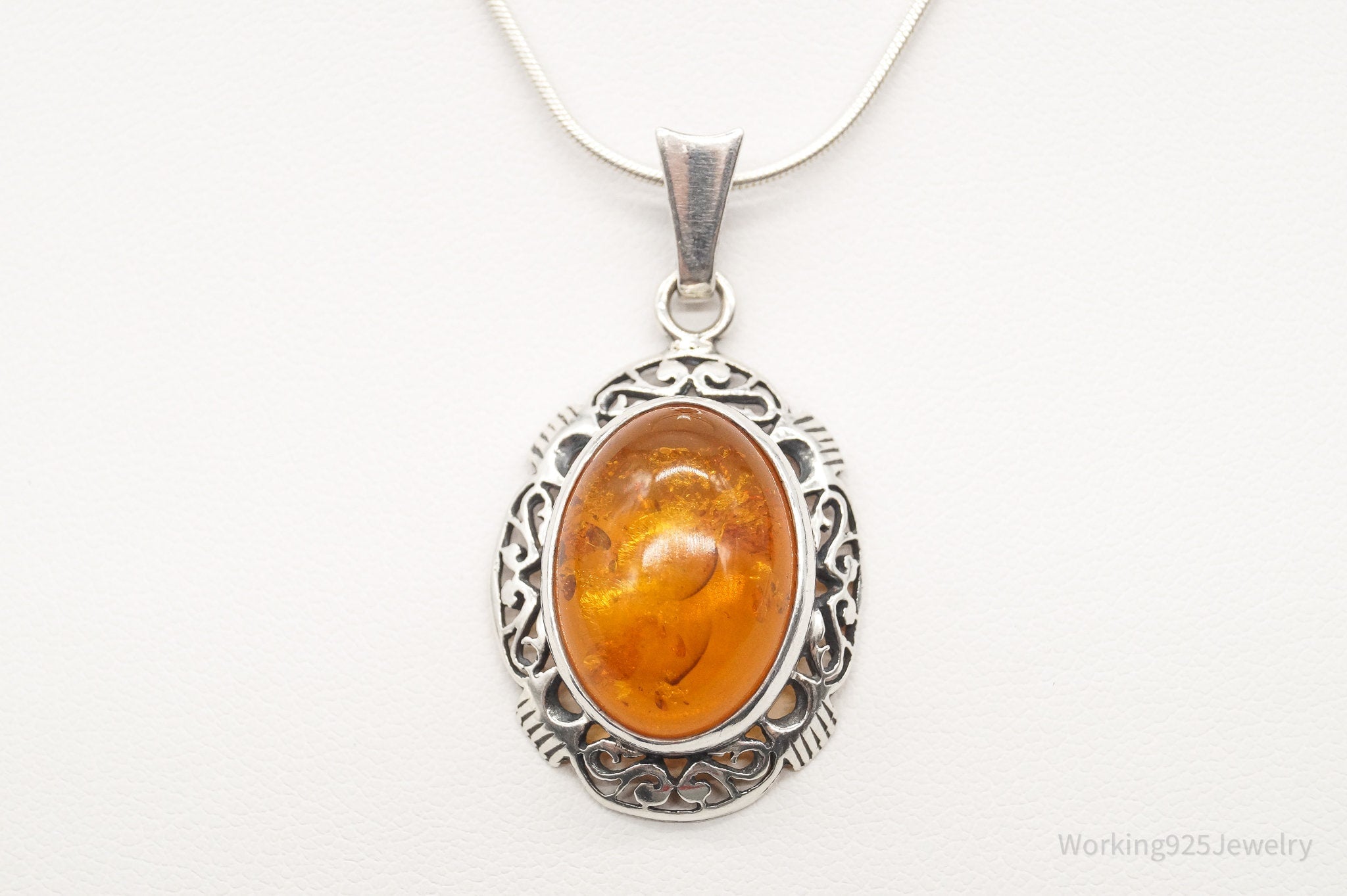 Vintage Large Amber Sterling Silver Adjustable Chain Necklace | Jewelry > Necklaces > Pendants | Wiccan Center