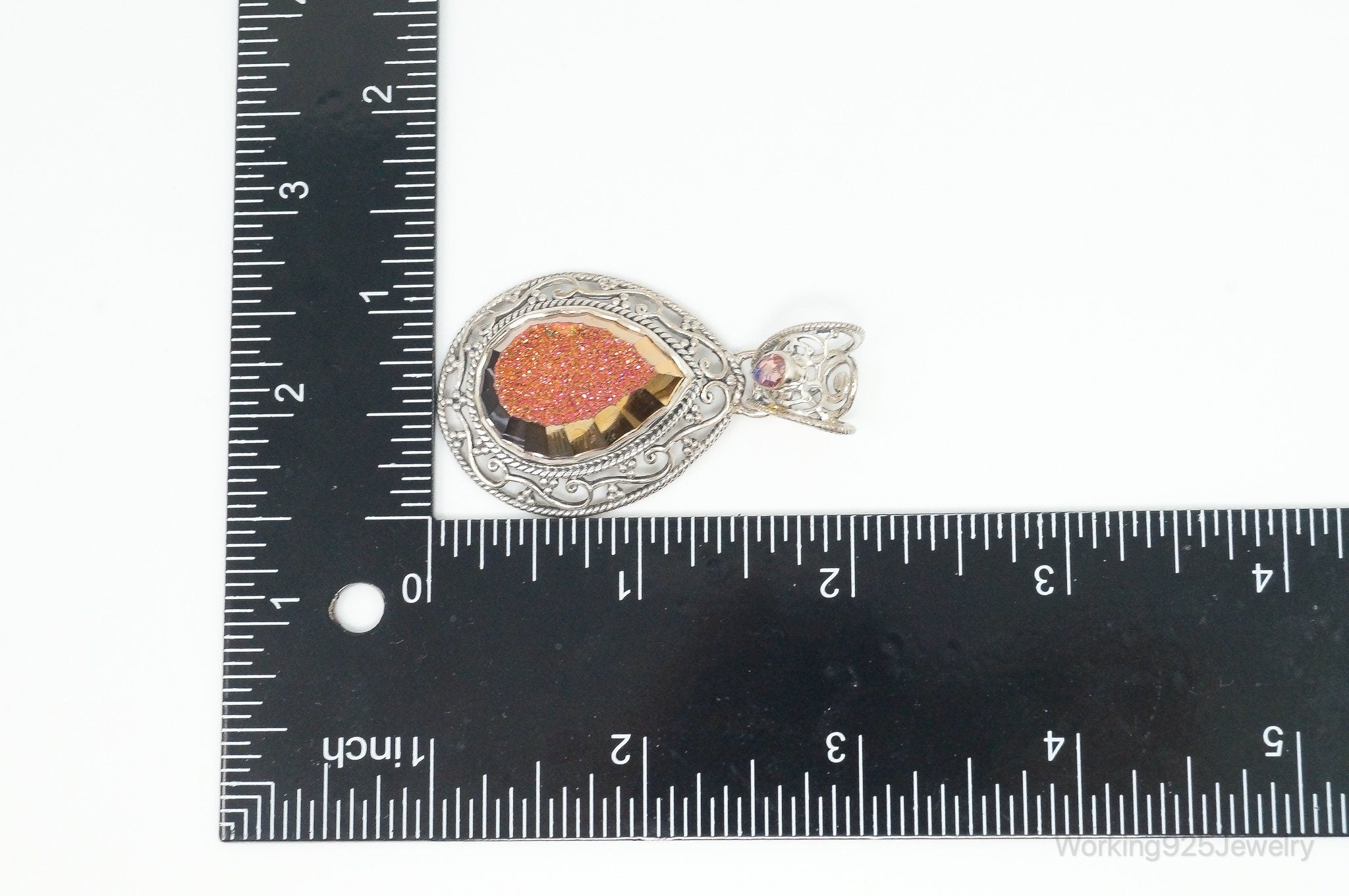 SAJEN Large Druzy Quartz Mystic Topaz Sterling Silver Necklace Pendant | Jewelry > Necklaces > Pendants | Wiccan Center