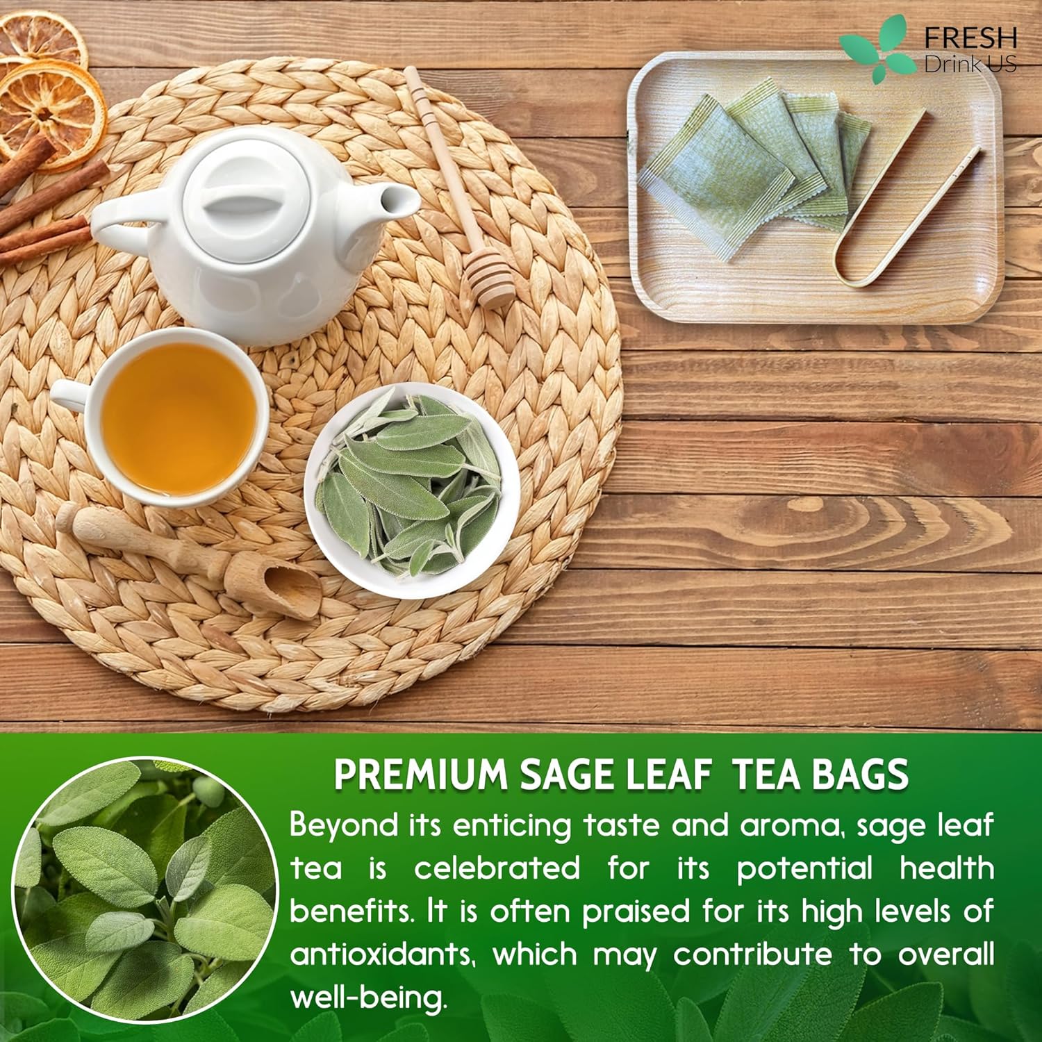 Sage Leaf Tea Bags, 100% Natural & Pure from Sage Leaves. Loose Leaf Sage Herbal Tea. Sage Leaf Tea. Made with Natural Material Tea Bags. No Sugar, No Caffeine, No Gluten, Vegan. | Tea | Wiccan Center