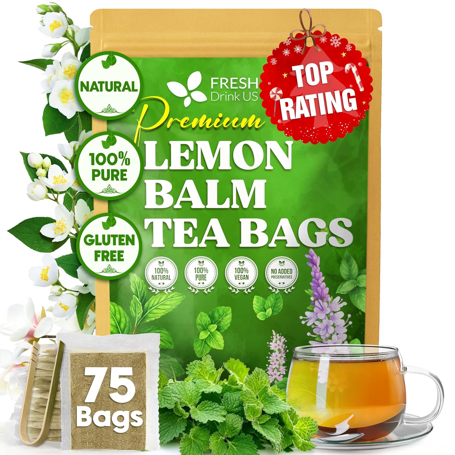 Premium Lemon Balm Leaf Tea Bags, 100% Natural & Pure from Lemon Balm Leaves. Loose Leaf Lemon Balm Herbal Tea. Lemon Balm Leaf Tea. No Sugar, No Caffeine, No Gluten, Vegan. | Tea | Wiccan Center