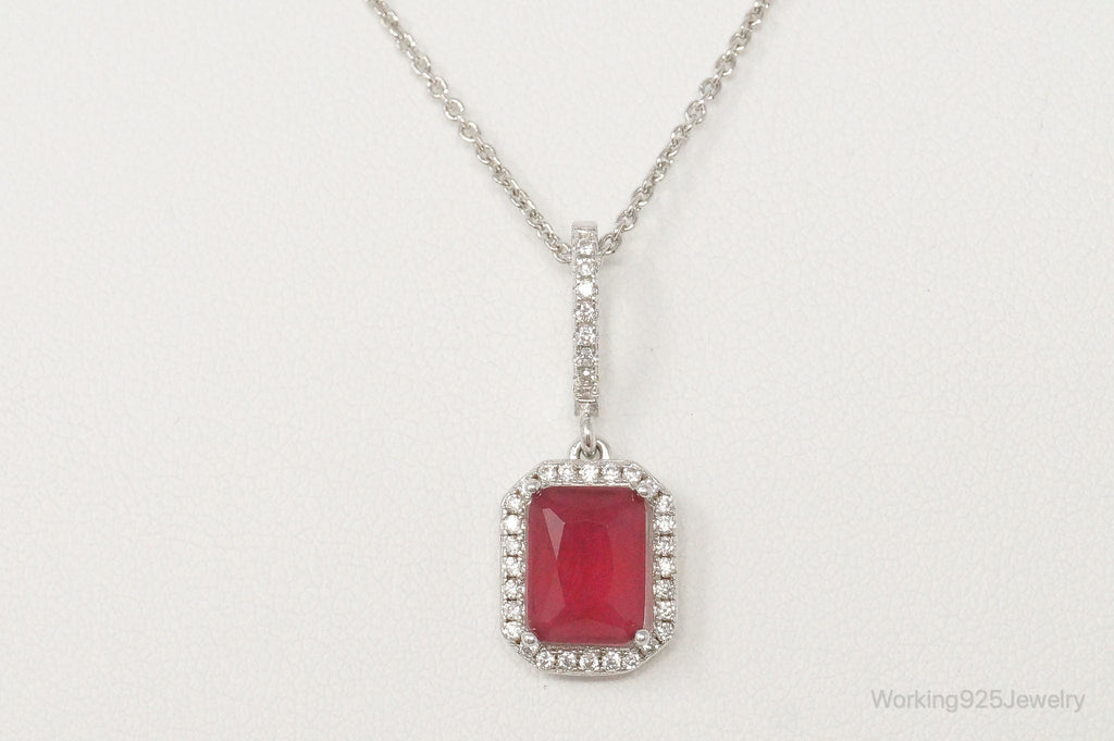 Vintage Art Deco Ruby Cubic Zirconia Sterling Silver Necklace | Jewelry > Necklaces > Pendants | Wiccan Center
