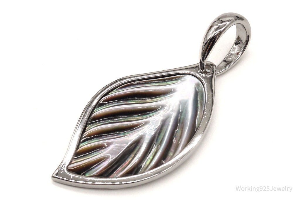 Large Vintage Carved Abalone Shell Sterling Silver Leaf Pendant | Jewelry > Necklaces > Pendants | Wiccan Center