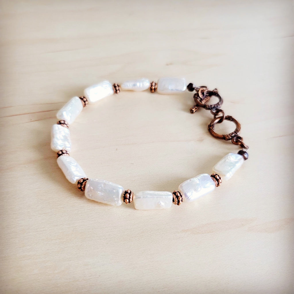 Genuine Rectangle Freshwater Pearl & Copper Bracelet 812c | Bracelet | Wiccan Center