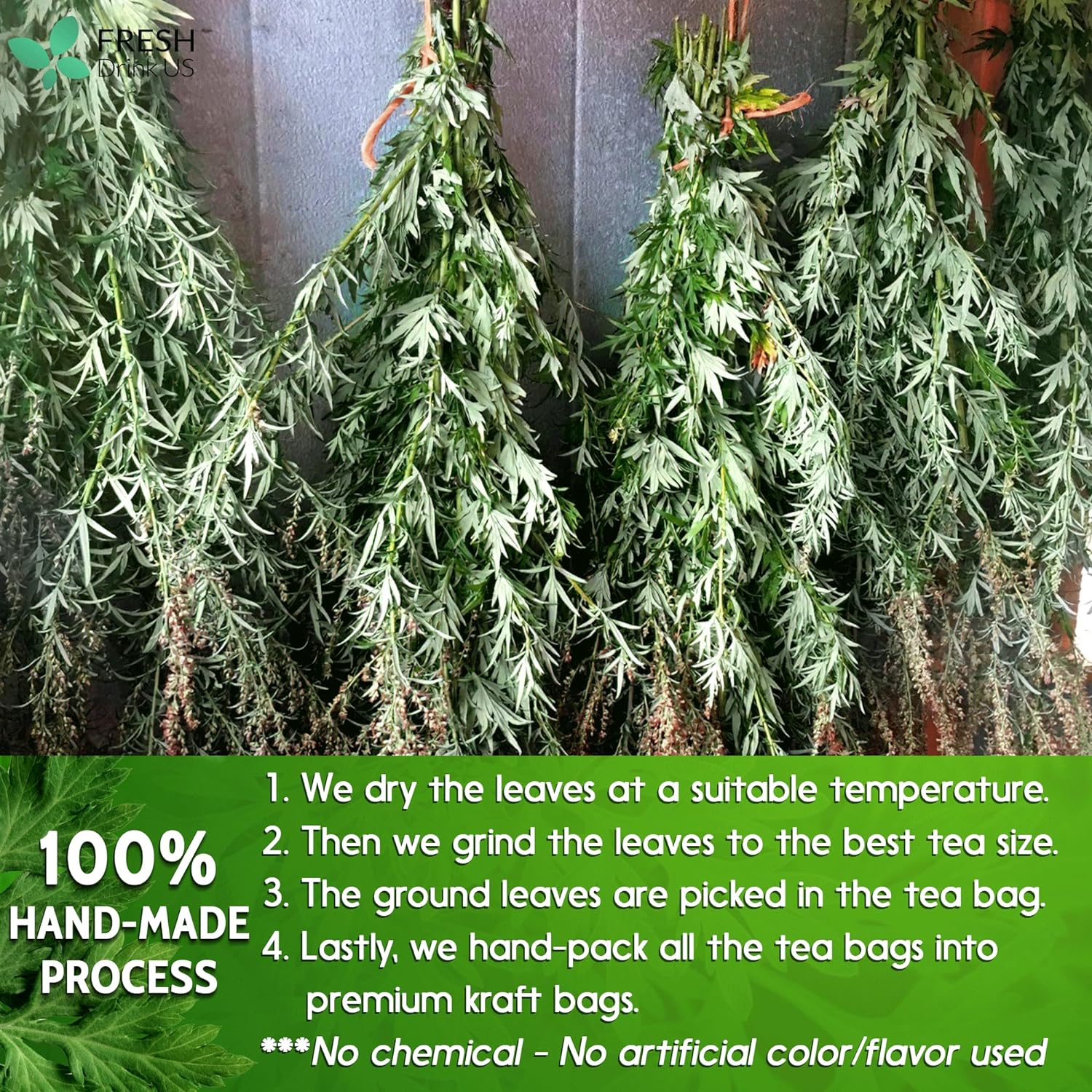 Mugwort Leaf Tea Bags, 100% Natural and Pure Mugwort Leaves, Loose Leaf Mugwort Herbal Tea, Mugwort Leaf Tea, No Sugar, No Caffeine, No Gluten, Vegan. | Tea | Wiccan Center