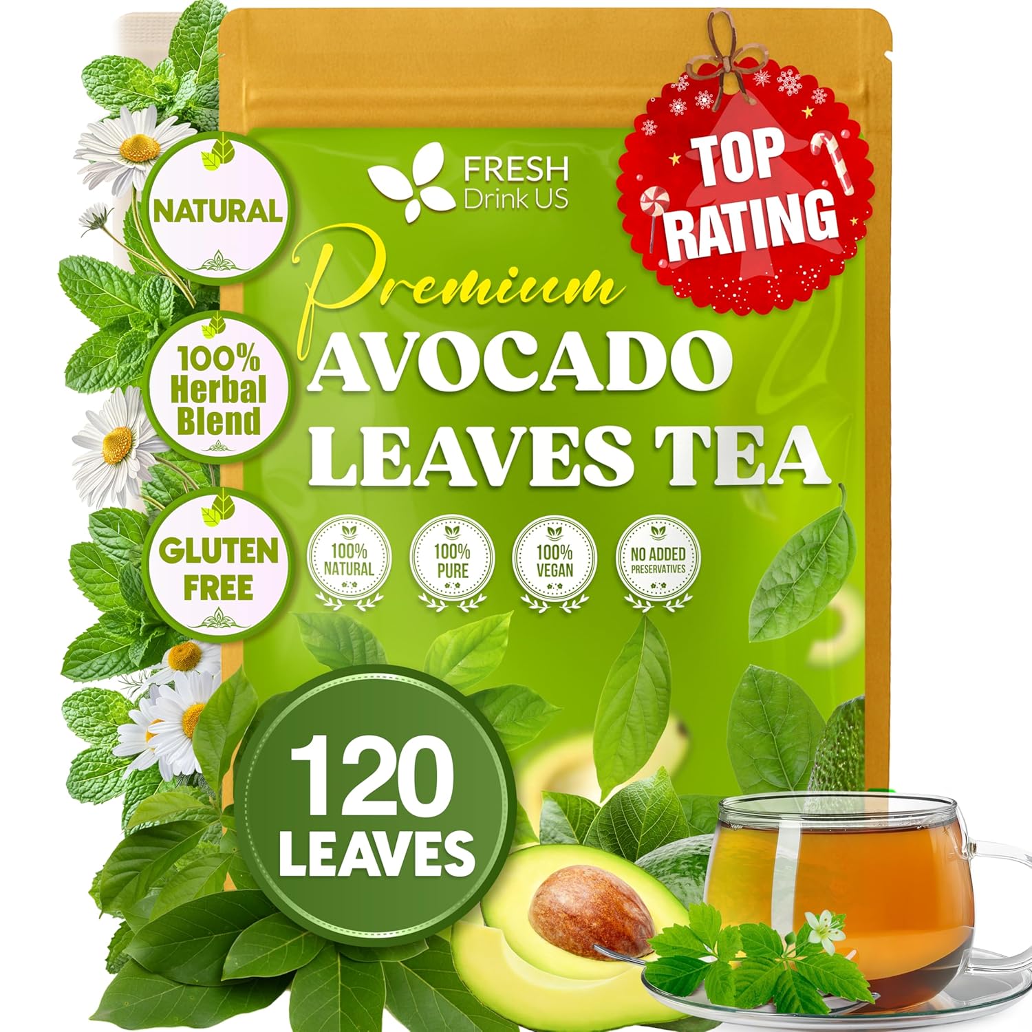 Natural Avocado Whole Leaves Dried, Tea Bags, 100% Pure from Avocado Leaves, Avocado Leaf Tea, Hojas de Aguacate Seca, No Additives, No Caffeine, Vegan | Tea | Wiccan Center