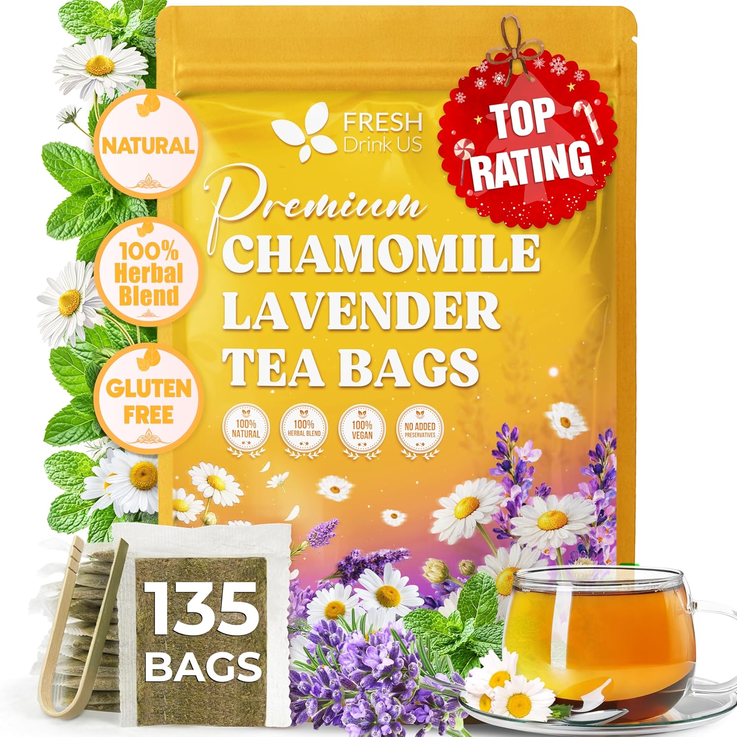 Premium Chamomile Lavender Tea Bags, Eco-conscious Tea Bags. No Sugar, No Caffeine, No Gluten, Vegan. | Tea | Wiccan Center