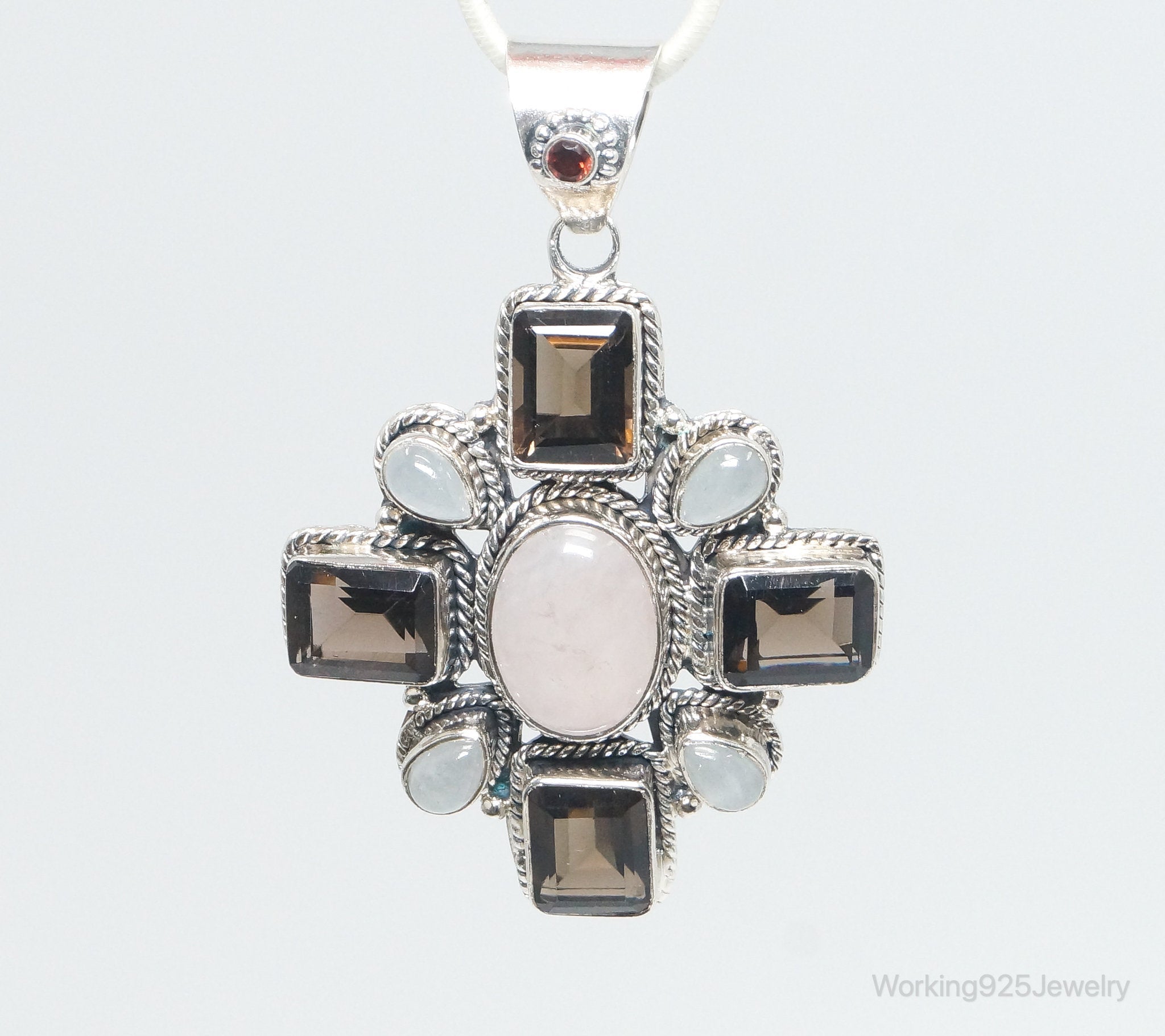 Vintage Smoky Topaz Rose Quartz Southwestern Cross Sterling Silver Pendant | Jewelry > Necklaces > Pendants | Wiccan Center