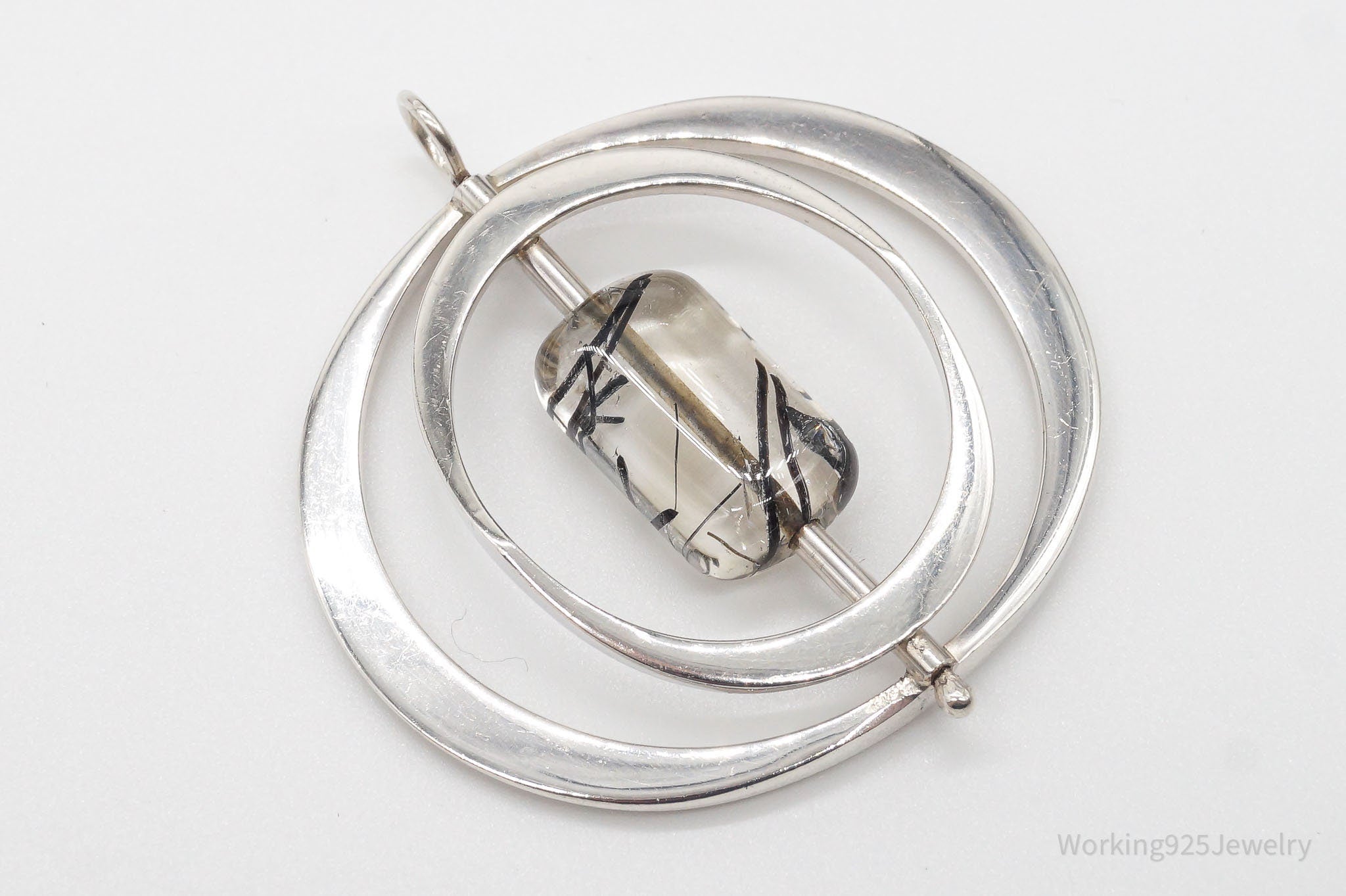 Large Vintage Black Rutilated Quartz Modernist Silver Necklace Pendant | Jewelry > Necklaces > Pendants | Wiccan Center