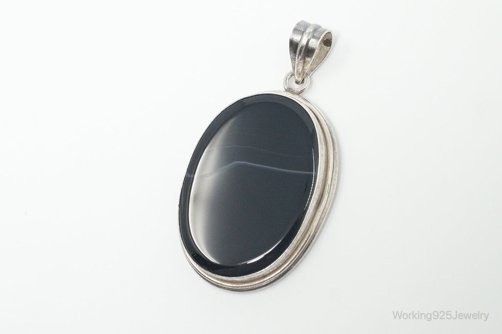Vintage Large Black Lace Agate Sterling Silver Pendant | Jewelry > Necklaces > Pendants | Wiccan Center