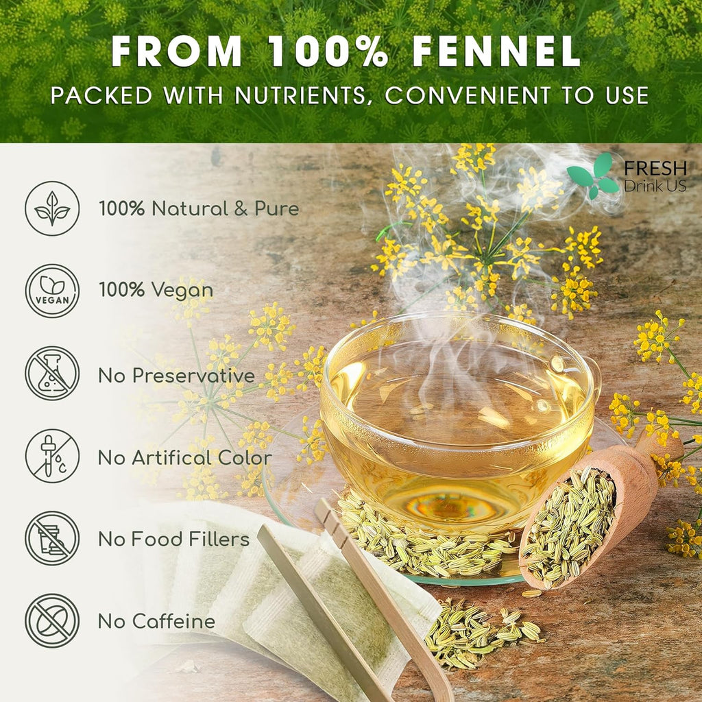 Premium Fennel Tea Bags, 100% Natural & Pure from Fennel Seeds. Fennel Seed Herbal Tea. Fennel Seed Tea. Made with Natural Material Tea Bags. No Sugar, No Caffeine, No Gluten, Vegan. | Tea | Wiccan Center