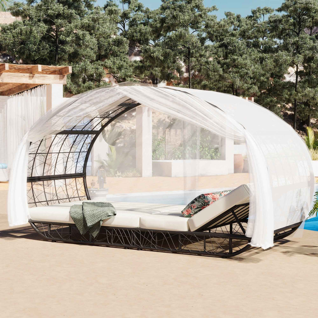 90.55" Outdoor Patio Daybed with Curtain, Sunbed with Cushion and | Furniture | Wiccan Center