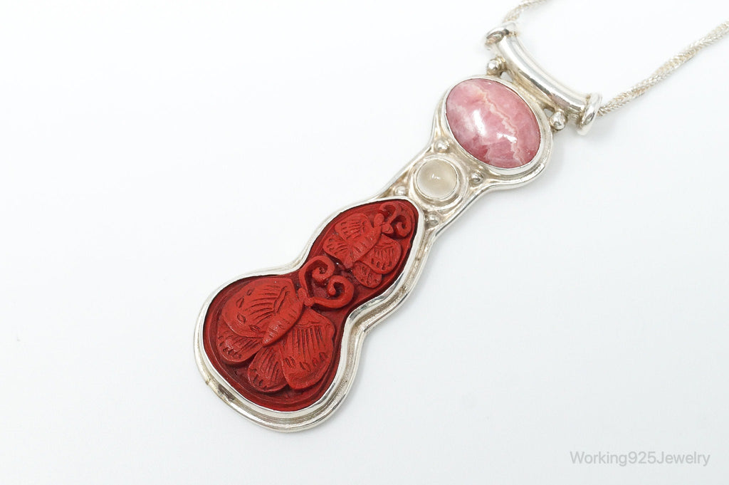 Designer SAJEN Cinnabar Rhodocrosite White Moonstone Sterling Silver Necklace | Jewelry > Necklaces > Pendants | Wiccan Center