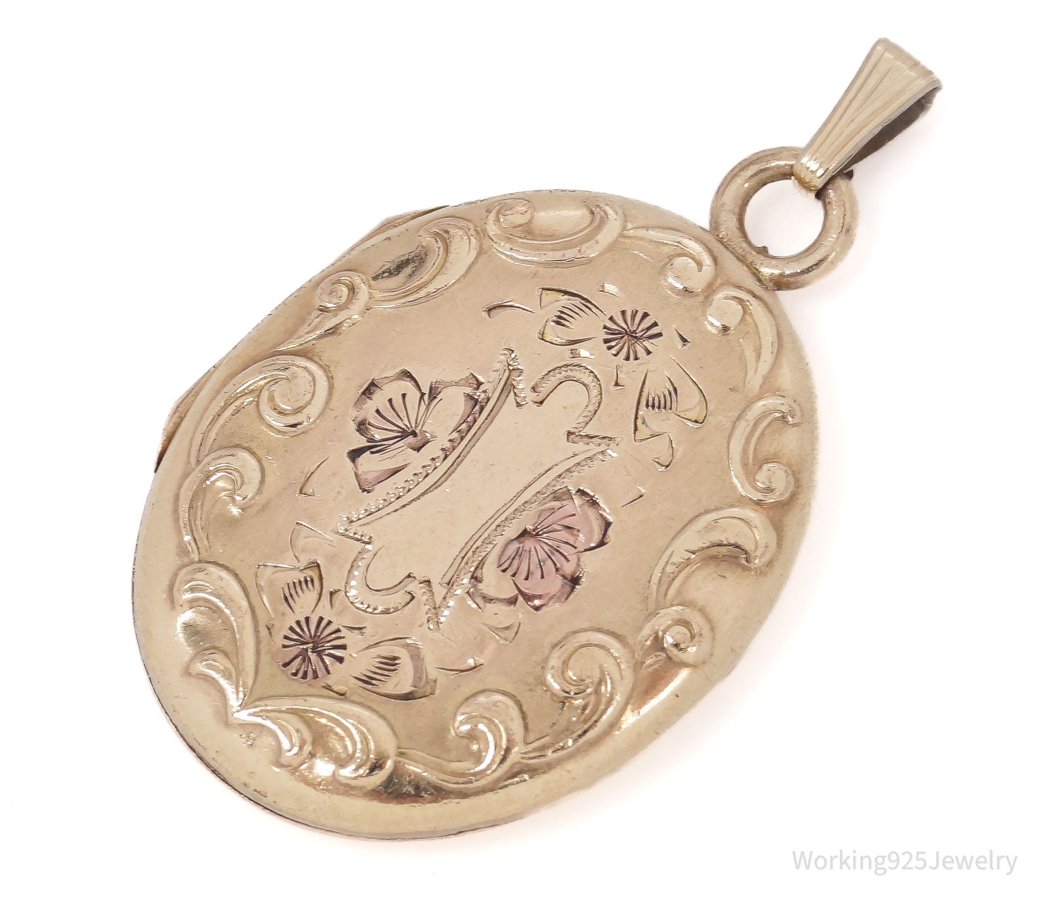 Antique 12K Gold Filled Floral Etched Locket Pendant | Jewelry > Necklaces > Pendants | Wiccan Center