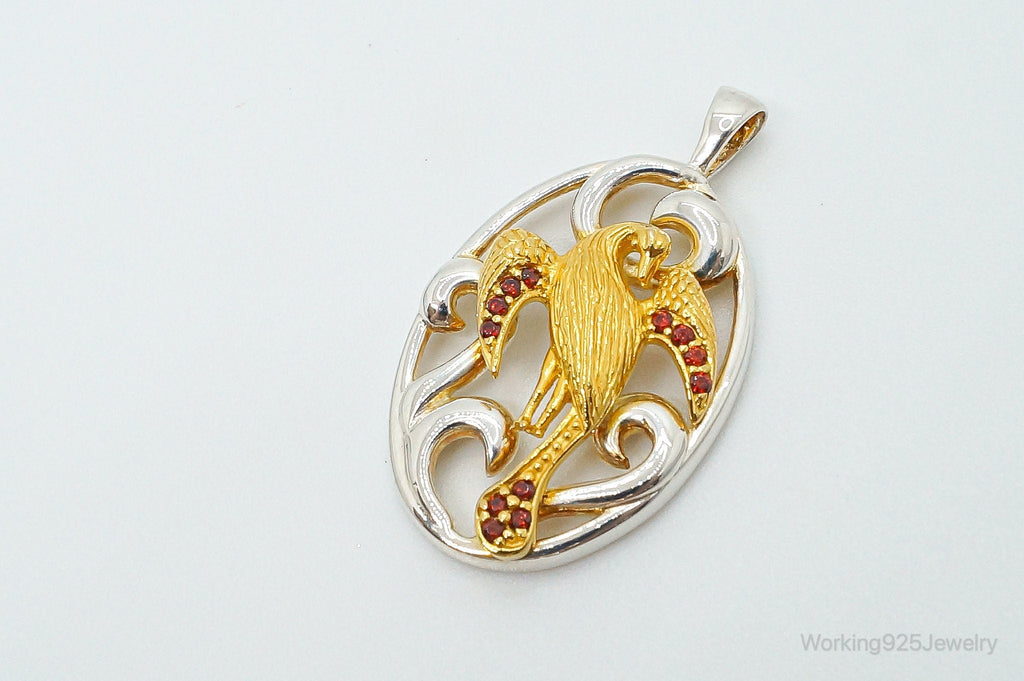 Vintage Garnet Bird Cut Out Gold Vermeil Sterling Silver Necklace Pendant | Jewelry > Necklaces > Pendants | Wiccan Center
