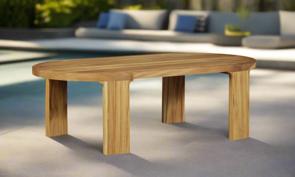 Eclipse Outdoor Solid Teak Wood Coffee Table, Golden Brown | outdoor coffee table | Wiccan Center