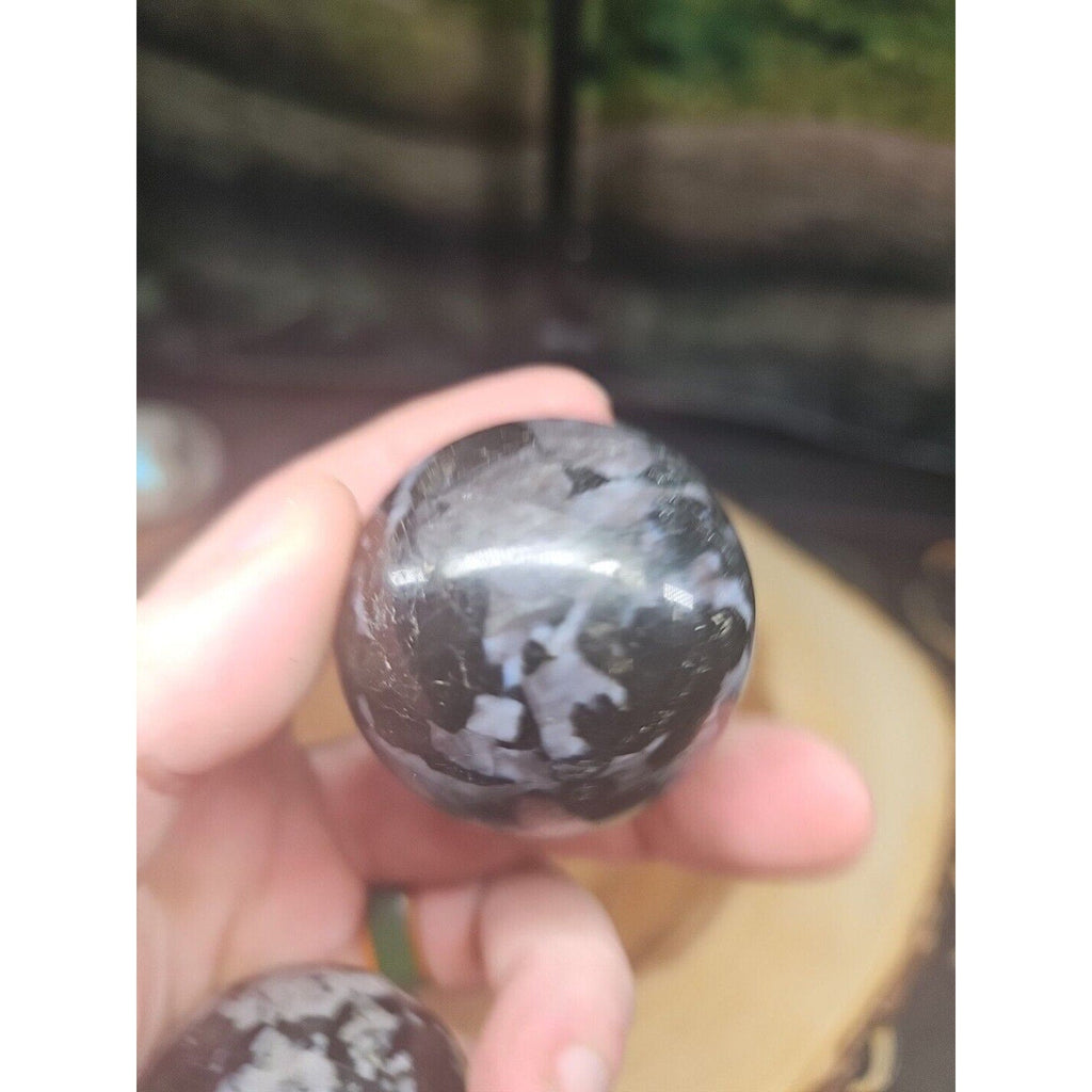 Black Flower of Fog Jasper Quartz Crystal Sphere Pair — 40mm, Madagascar | CrystalCloud Company