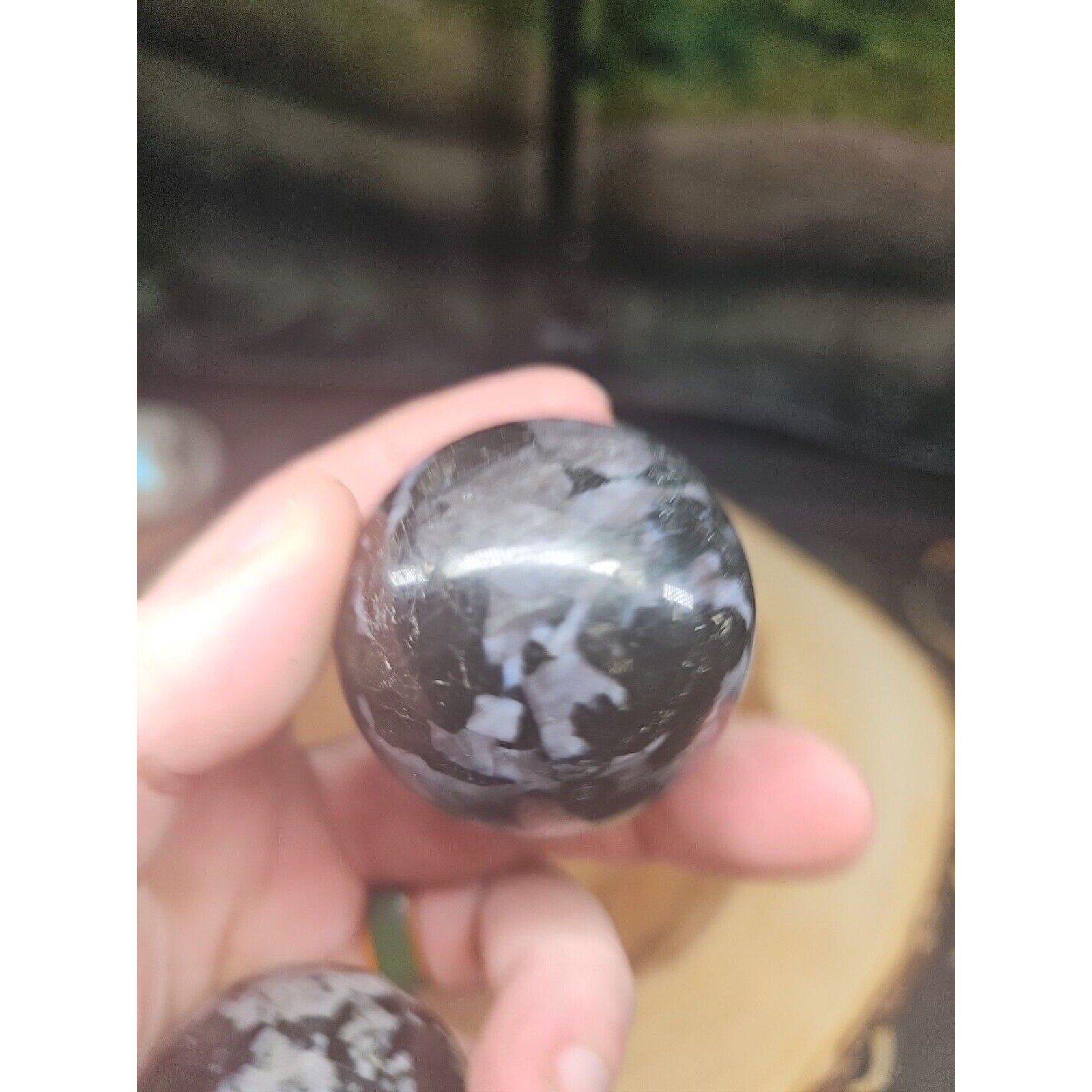 Black Flower of Fog Jasper Quartz Crystal Sphere Pair — 40mm, Madagascar | CrystalCloud Company