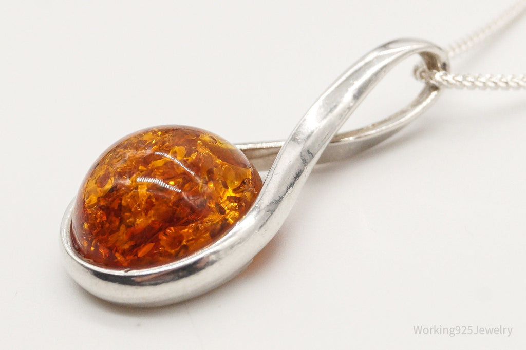 Vintage Large Amber Sterling Silver Adjustable Chain Necklace | Jewelry > Necklaces > Pendants | Wiccan Center