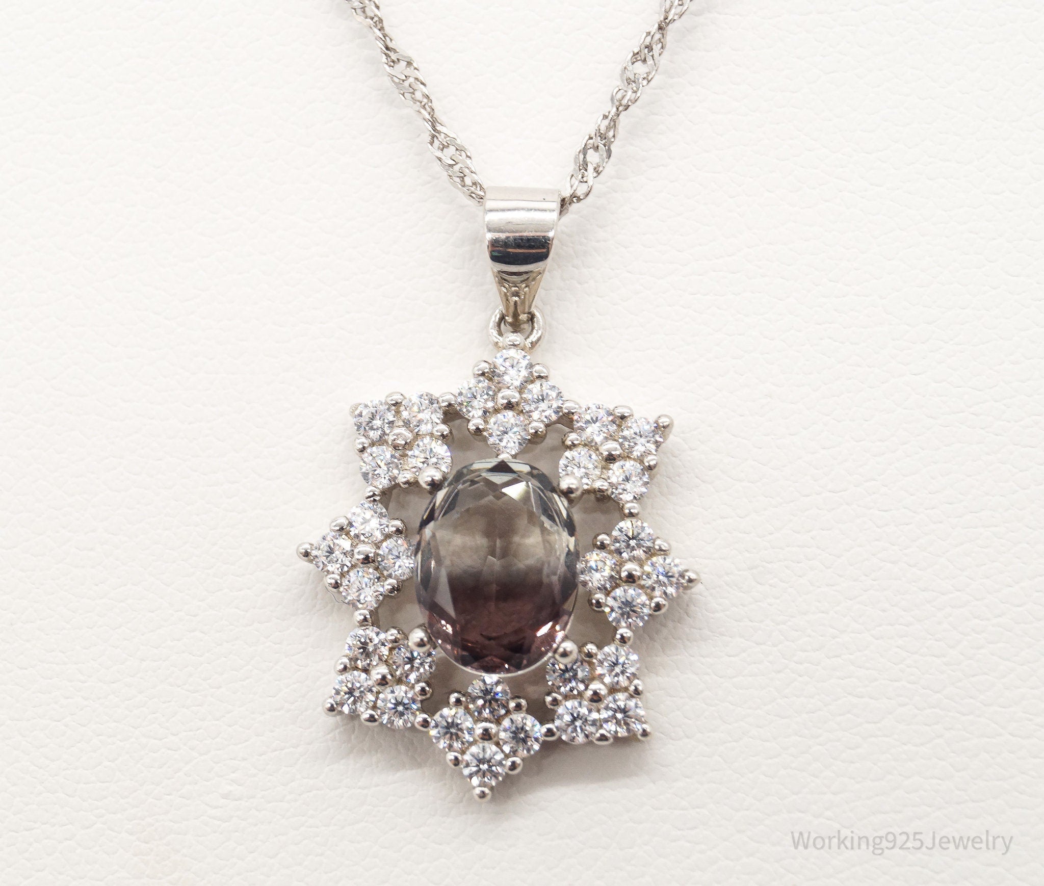 Vintage Tri Color Stone Cubic Zirconia Sterling Silver Necklace | Jewelry > Necklaces > Pendants | Wiccan Center