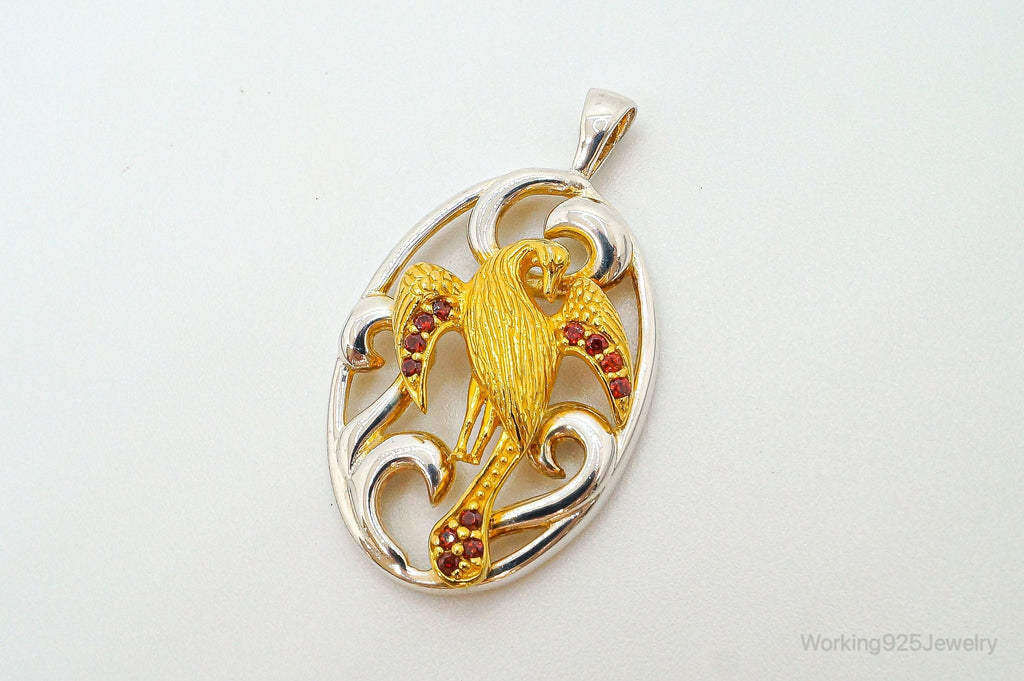 Vintage Garnet Bird Cut Out Gold Vermeil Sterling Silver Necklace Pendant | Jewelry > Necklaces > Pendants | Wiccan Center