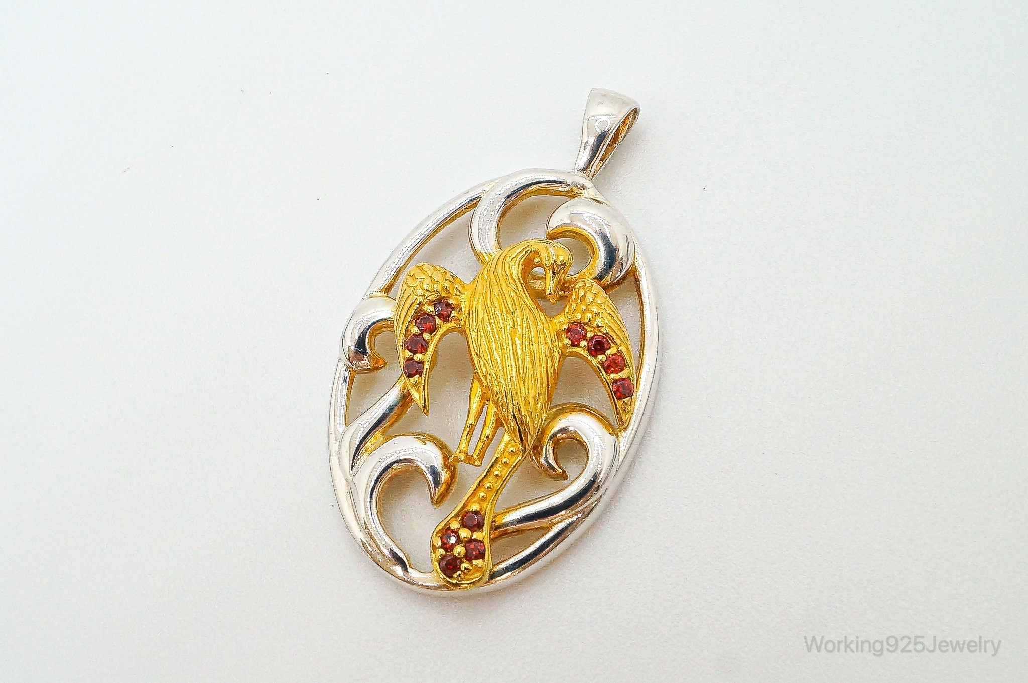 Vintage Garnet Bird Cut Out Gold Vermeil Sterling Silver Necklace Pendant | Jewelry > Necklaces > Pendants | Wiccan Center