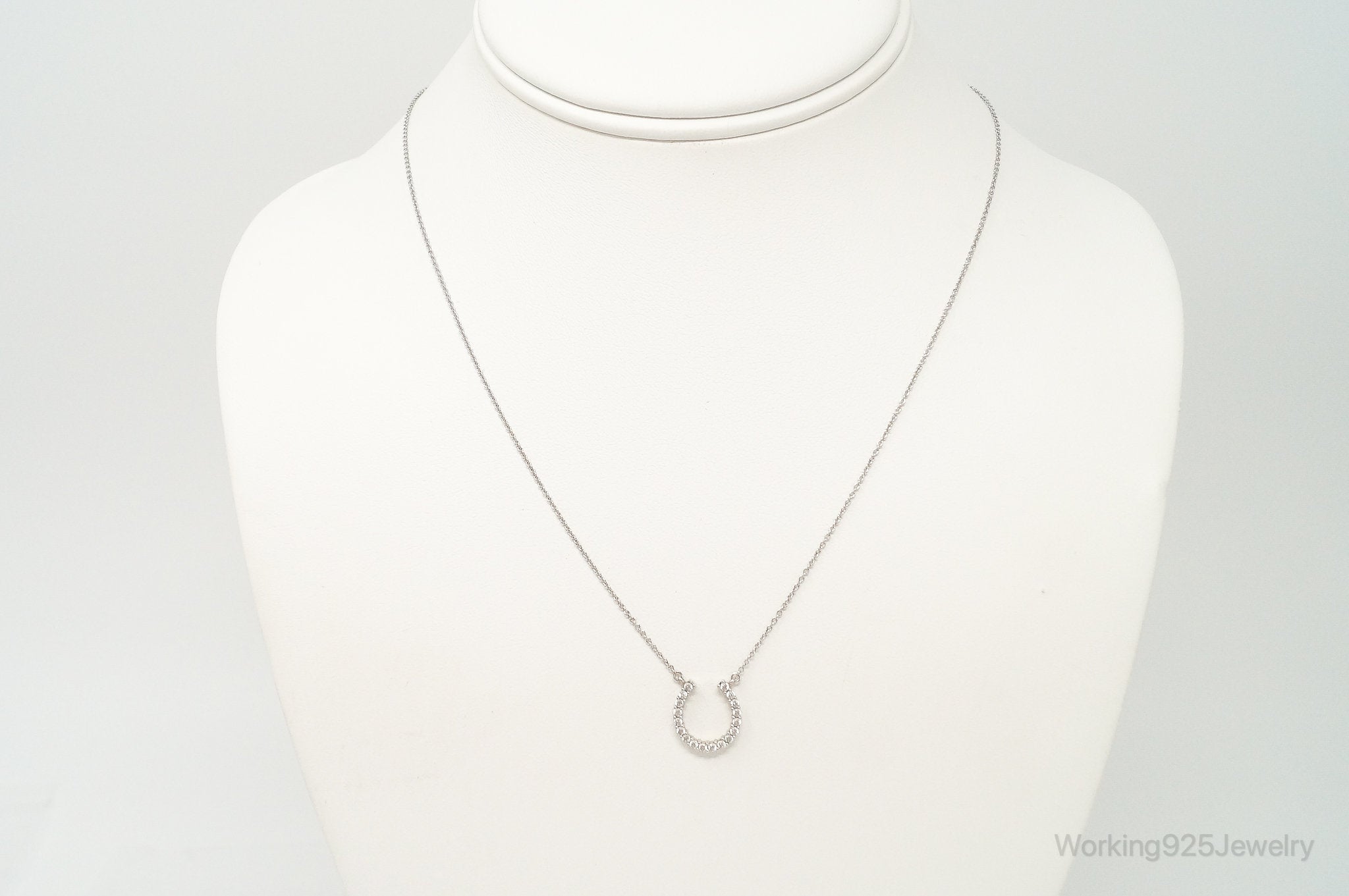 Vintage Horse Shoe Cubic Zirconia Sterling Silver Necklace | Jewelry > Necklaces > Pendants | Wiccan Center