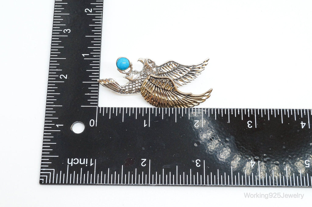Large Vintage Native American Turquoise Eagle Bras Sterling Silver Pendant | Jewelry > Necklaces > Pendants | Wiccan Center