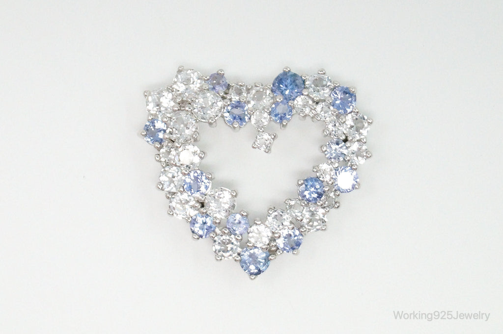 Vintage Designer Open Heart Cubic Zirconia Iolite Sterling Silver Pendant | Jewelry > Necklaces > Pendants | Wiccan Center