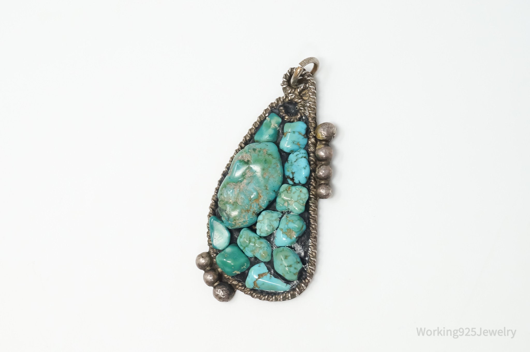 Vintage Handmade Native American RC Turquoise Sterling Silver Pendant | Jewelry > Necklaces > Pendants | Wiccan Center