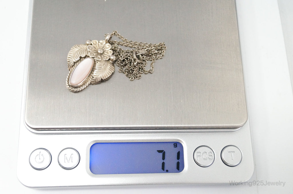 Vintage Native America F. Chee Pink Mother Of Pearl Sterling Silver Necklace | Jewelry > Necklaces > Pendants | Wiccan Center