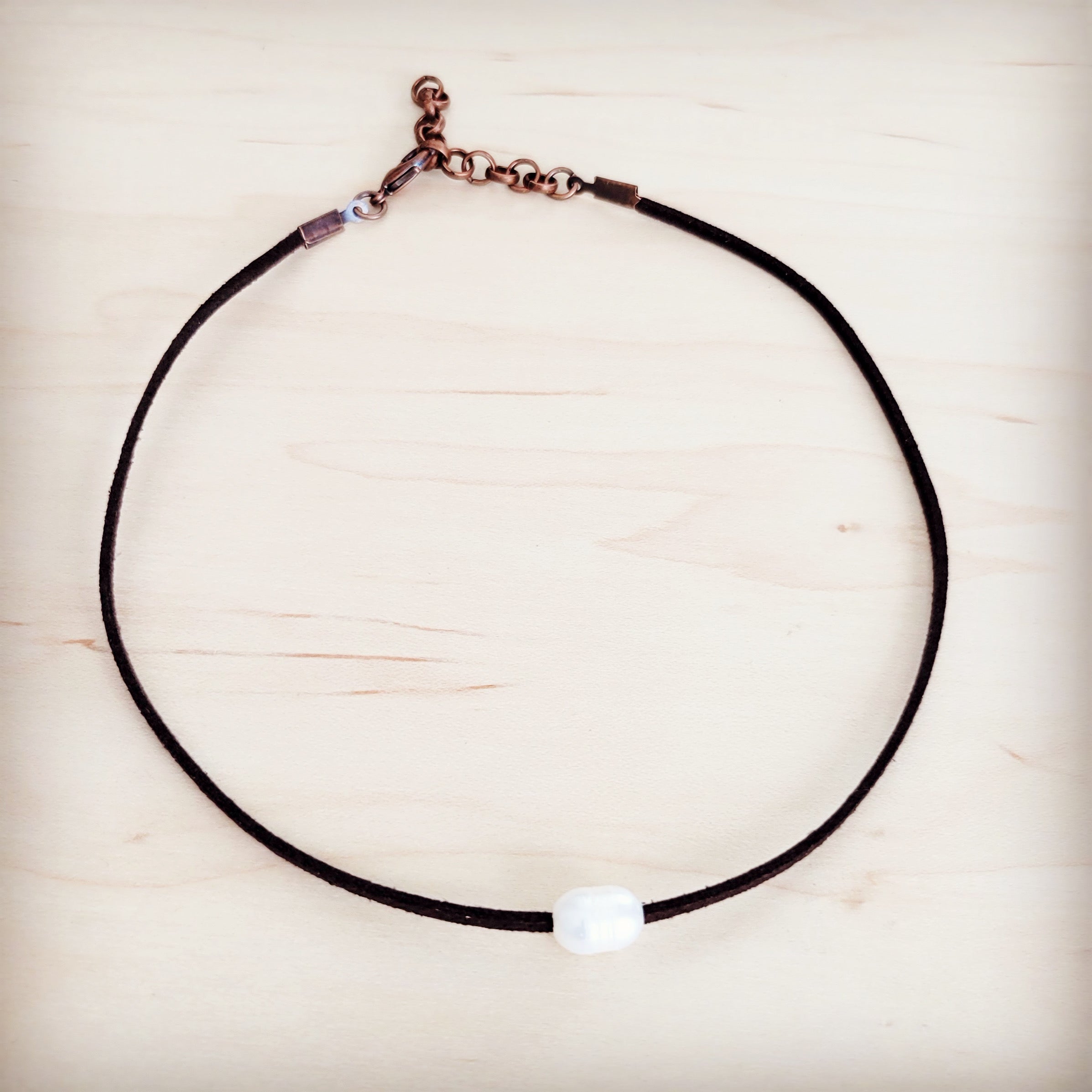 Floating Pearl on Brown Leather Choker Necklace 229R | Necklace | Wiccan Center