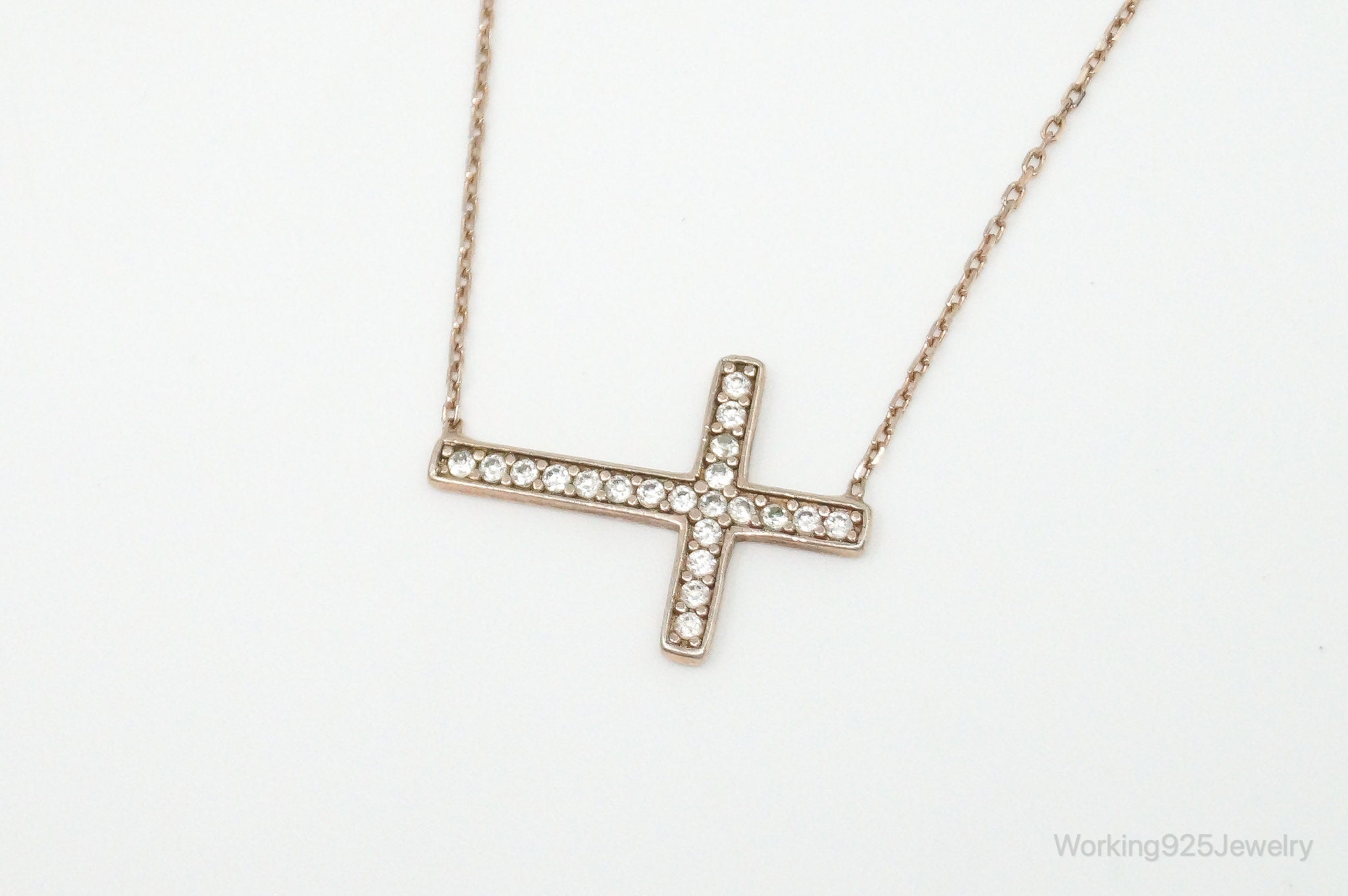 Vintage Cubic Zirconia Rose Gold Vermeil Sterling Silver Cross Necklace | Jewelry > Necklaces > Pendants | Wiccan Center