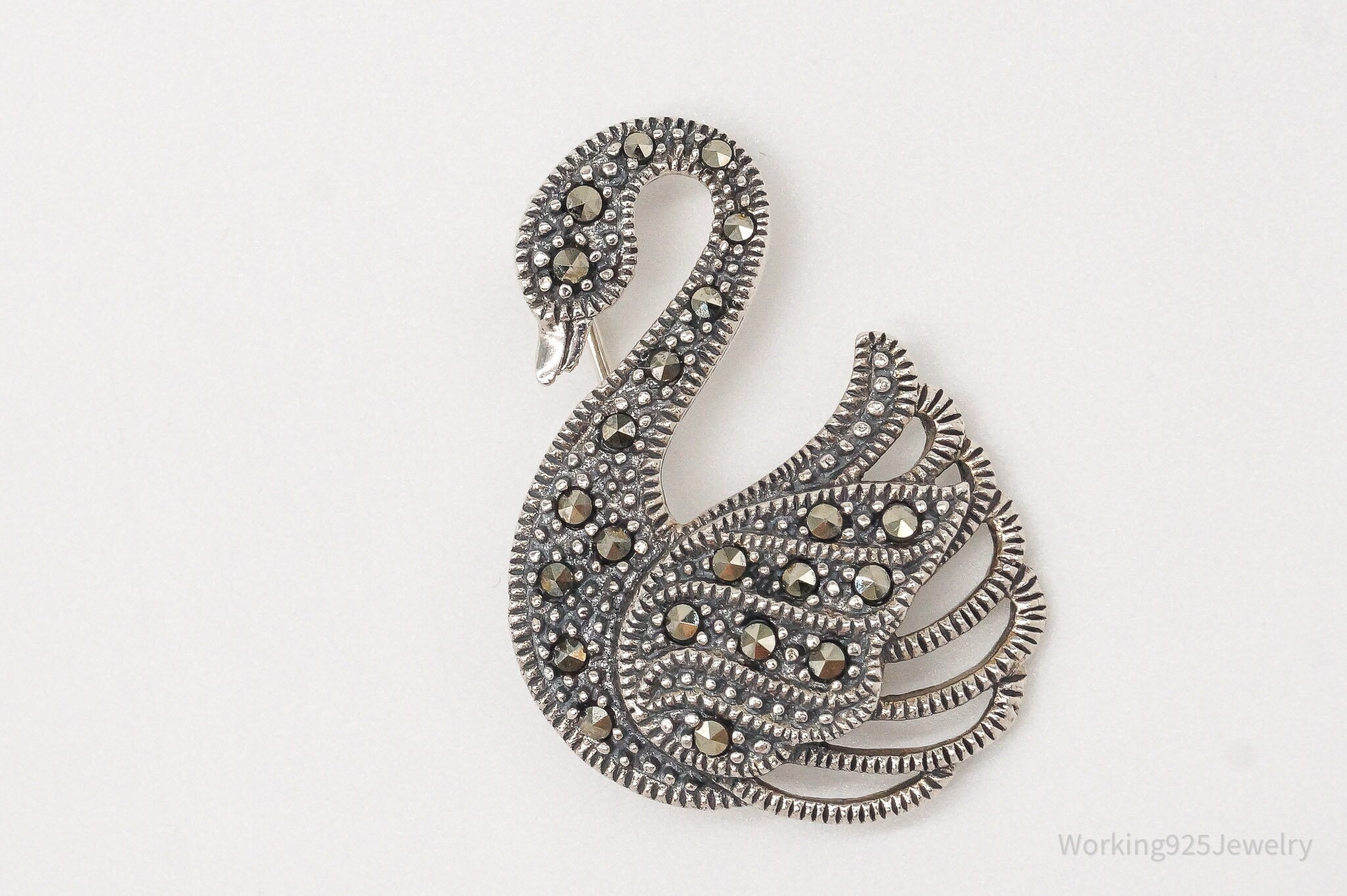 Vintage Marcasite Swan Sterling Silver Brooch Pin | Jewelry > Brooches, Pins & Clips | Wiccan Center
