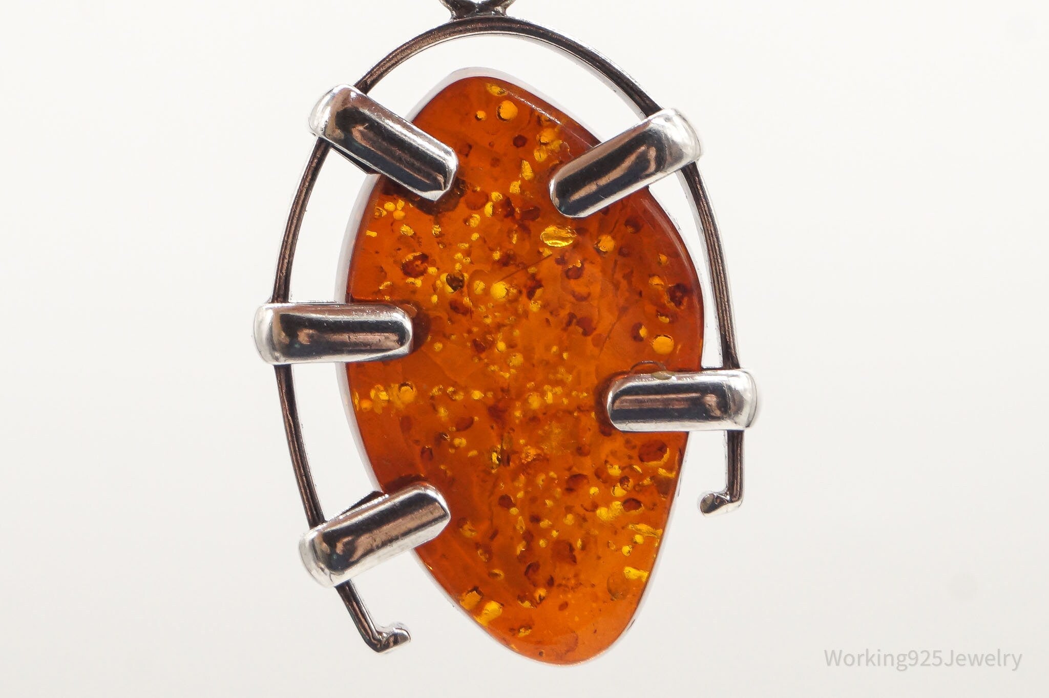 Large Vintage Amber Modernist Silver Necklace Pendant | Jewelry > Necklaces > Pendants | Wiccan Center