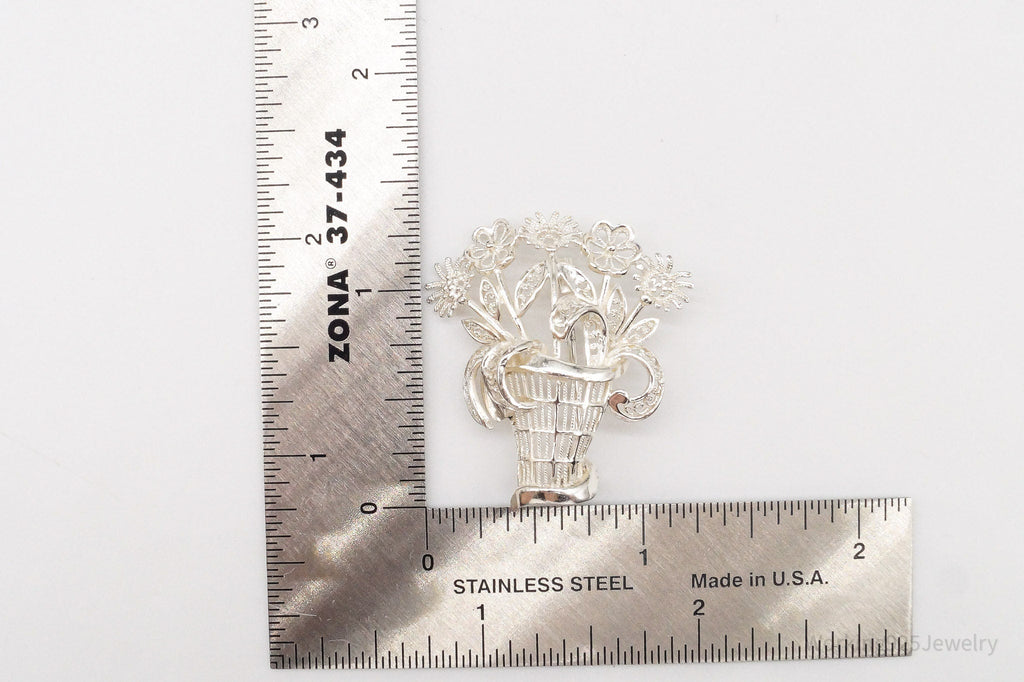Vintage Mid Century German Sterling Silver Flower Basket Brooch Pin | Jewelry > Brooches, Pins & Clips | Wiccan Center