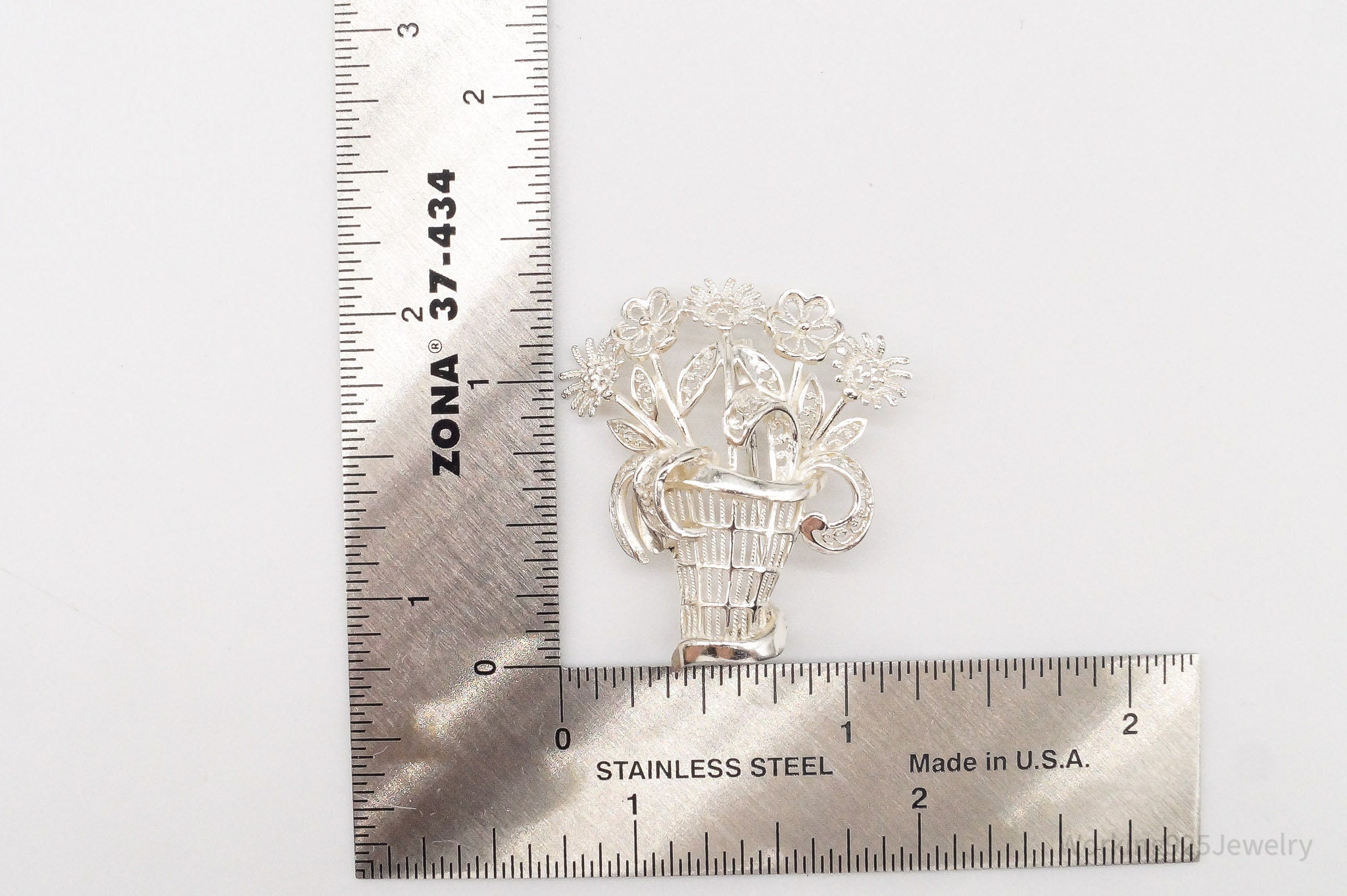 Vintage Mid Century German Sterling Silver Flower Basket Brooch Pin | Jewelry > Brooches, Pins & Clips | Wiccan Center