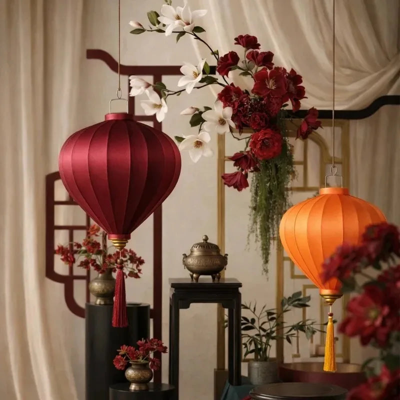 14-Inch Oriental Satin Silk Palace Lantern – Traditional Vietnamese Hanging Lantern | Lanterns | Wiccan Center